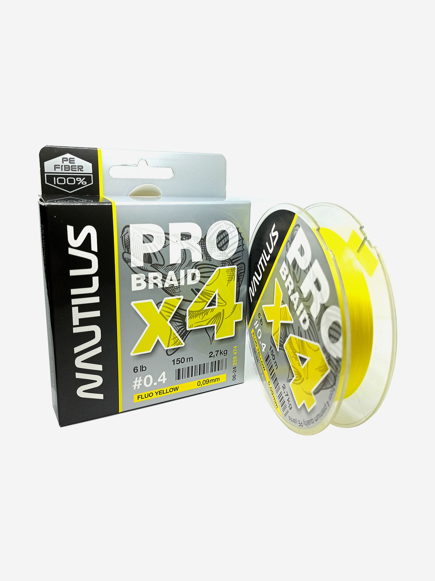 

Шнур Nautilus Pro Braid X4 Fluo Yellow d-0.09 2.7кг 6lb 150м, Желтый