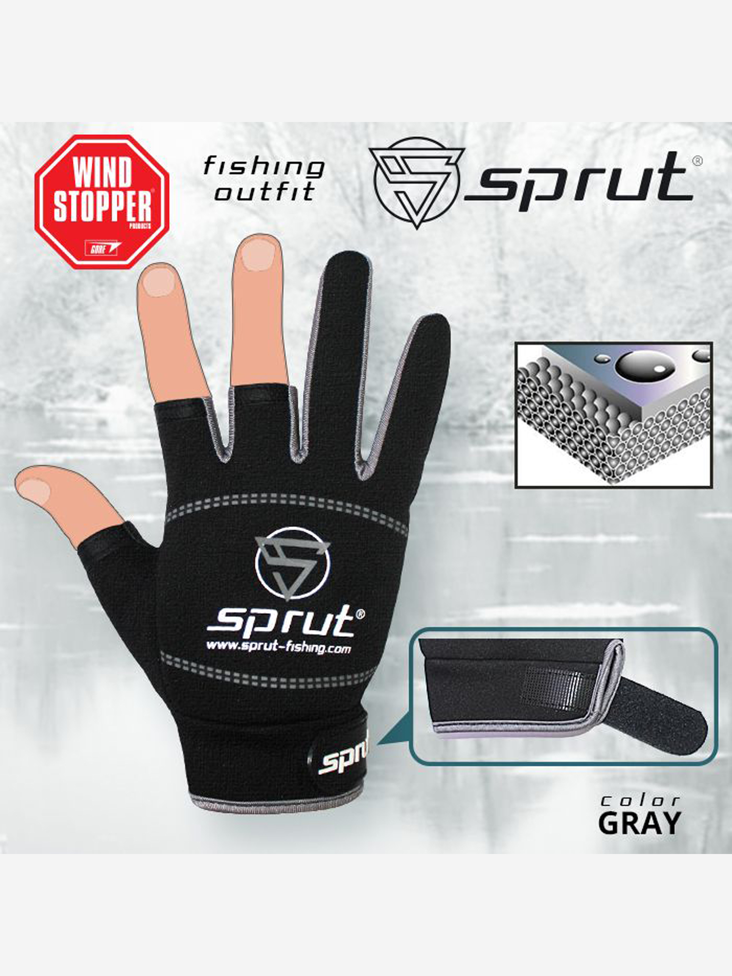 Изображение товара Перчатки Sprut Neoprene Spinning Gloves для рыбалки, демисезонные серые