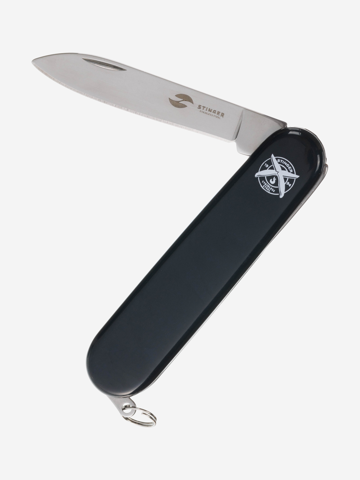 Нож перочинный Stinger, 90 мм, 2 функции, материал рукояти: АБС-пластик (черный), Черный гриф гантельный хромированный 45см r0243 рукоять пластик