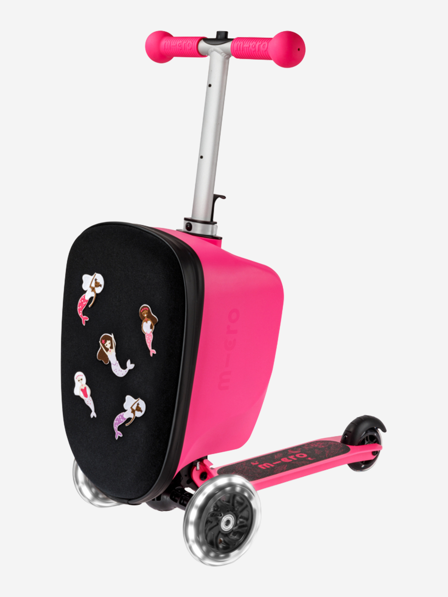 Изображение товара Детский самокат Micro Luggage Junior LED с наклейками, розовый