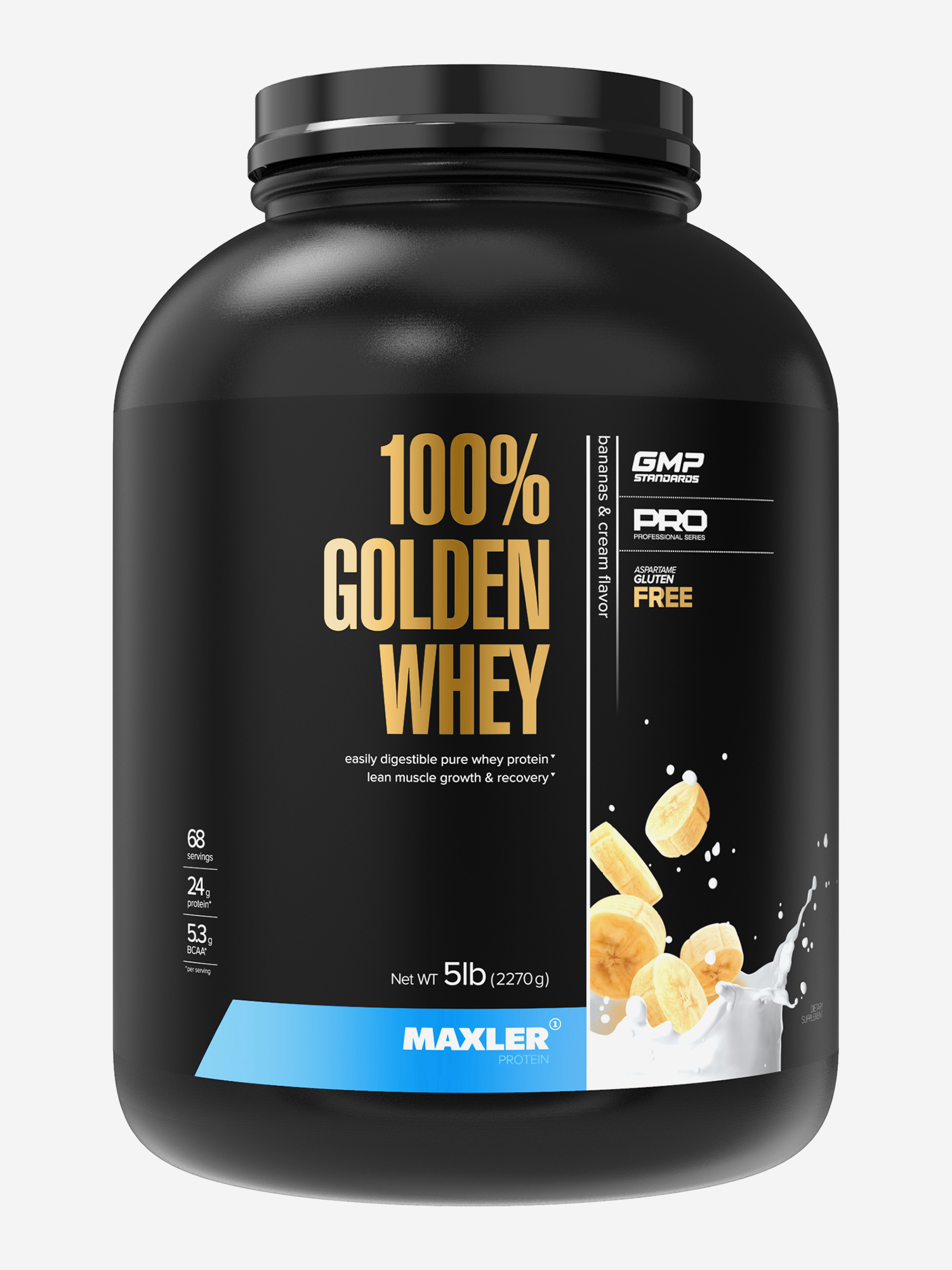 Изображение товара Протеин сывороточный Maxler, порошок, 2270 г - Банановый крем, Черный