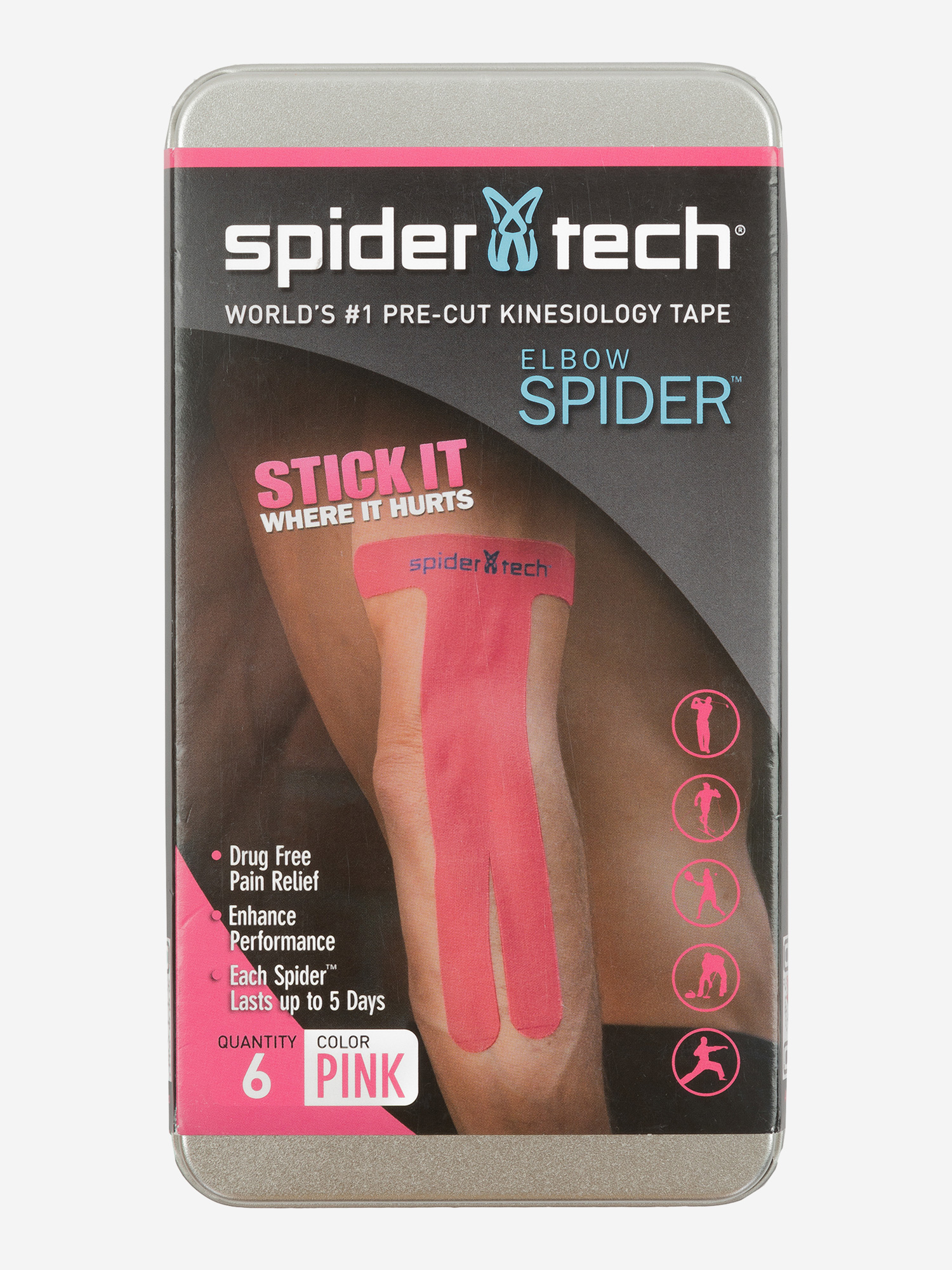 фото Тейп преднарезанный для локтевой части spidertech, 6 шт., розовый