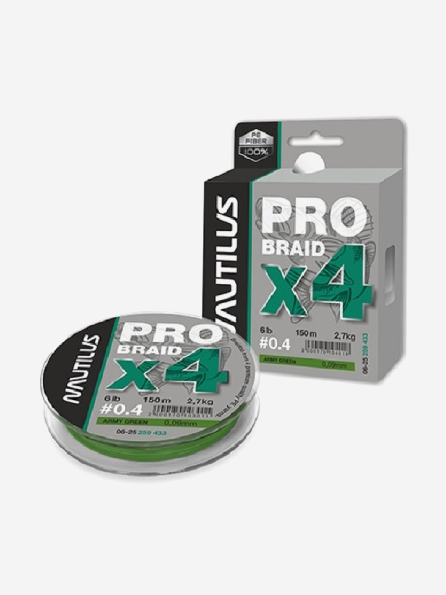 

Шнур Nautilus Pro Braid X4 Army Green d-0.09 2.7кг 6lb 150м, Зеленый