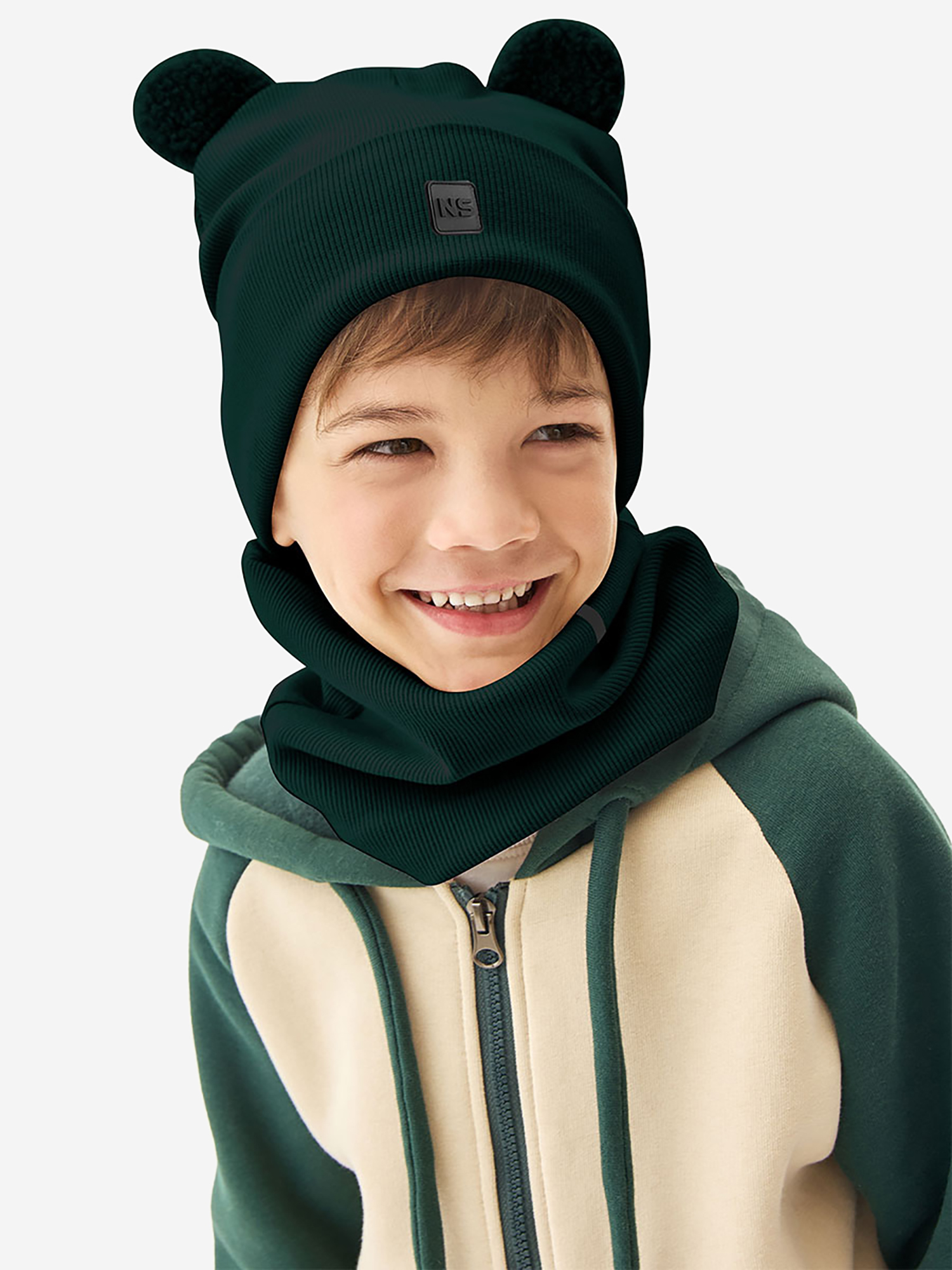 Изображение товара Комплект шапка и снуд NIKASTYLE изумруд для детей демисезонный хлопок лайкра