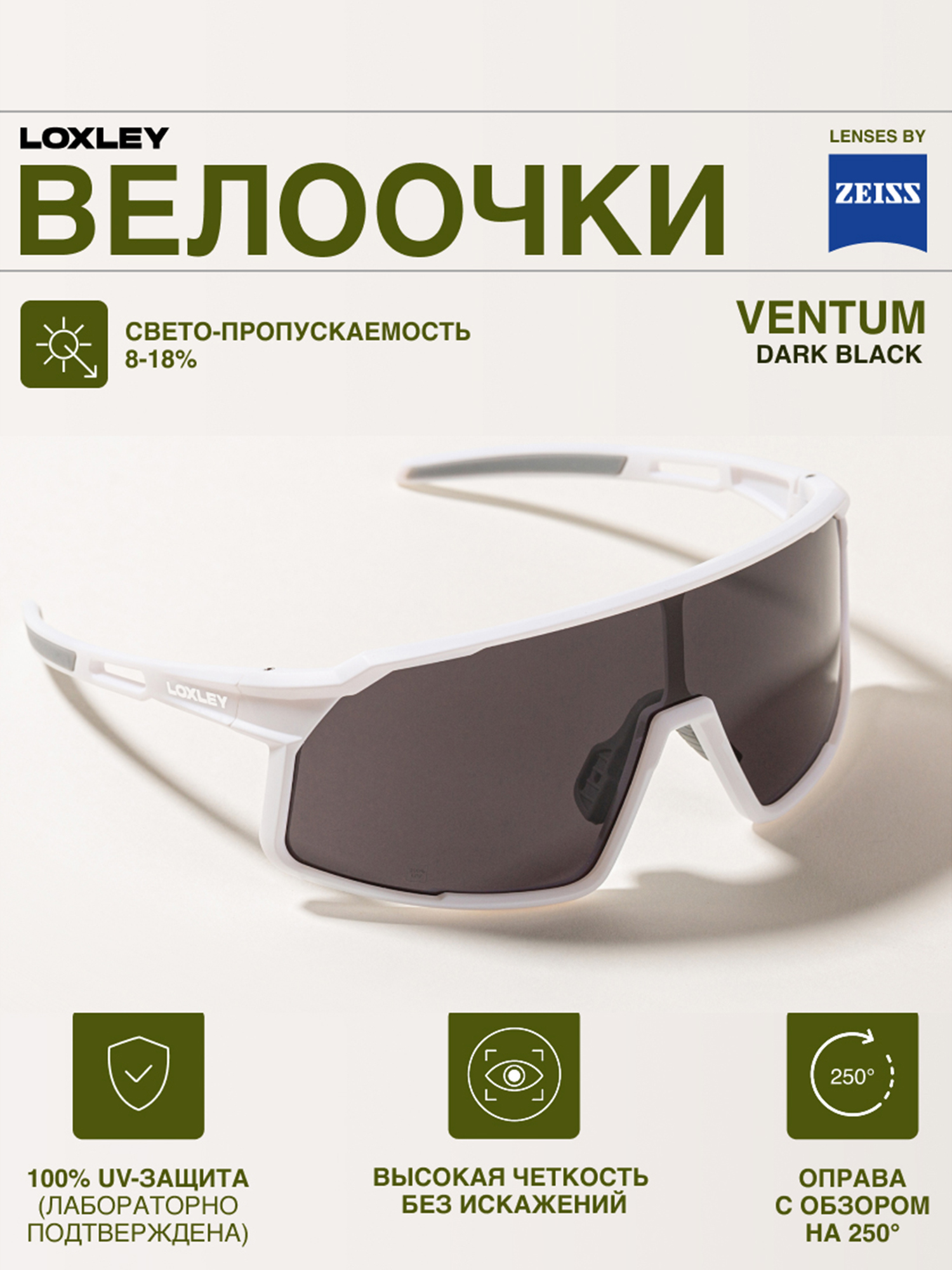 Изображение товара Велоочки LOXLEY VENTUM WHITE черные для велоспорта и бега Изображение товара Велоочки LOXLEY VENTUM WHITE черные для велоспорта и бега