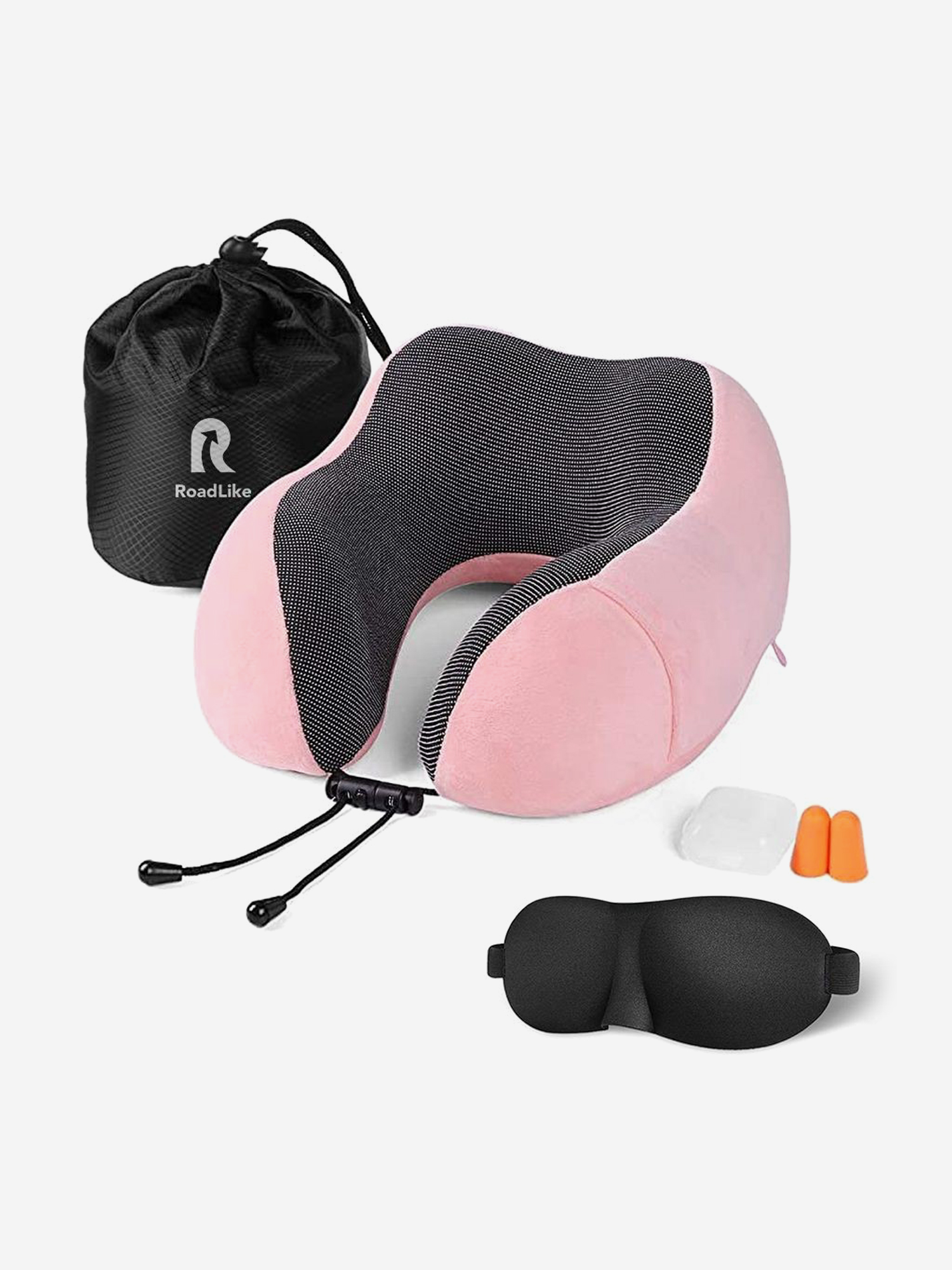 Подушка для путешествий RoadLike Travel Kit Velvet с эффектом памяти, розовый, Розовый