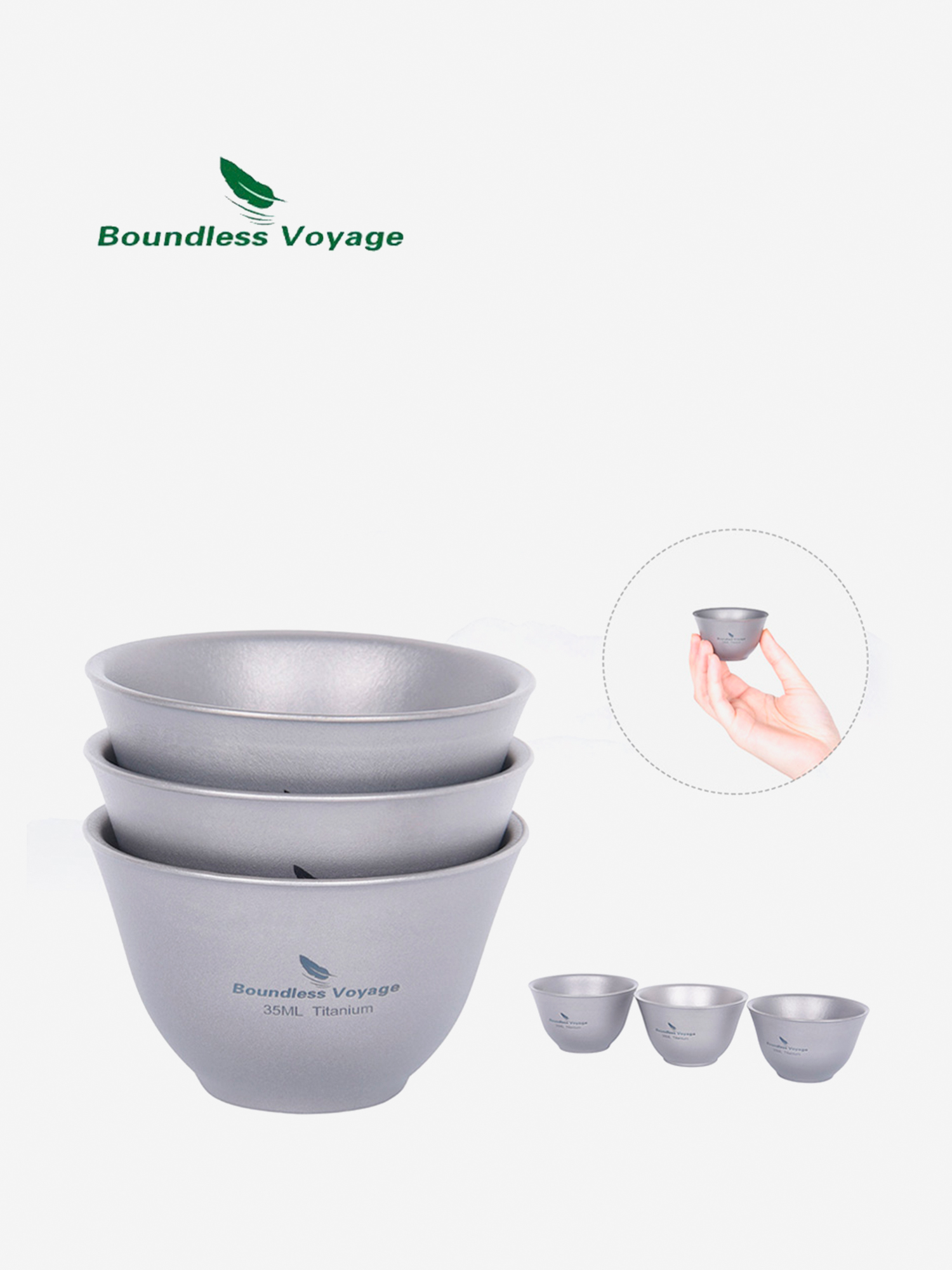 Изображение товара Двустенная титановая пиала для чая Гунфу Boundless Voyage 35 мл, 3 шт, Титан