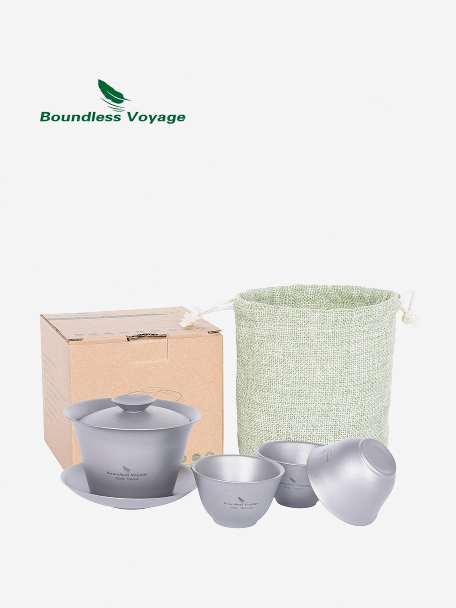 Изображение товара Титановый набор для пролива чая Гунфу Boundless Voyage 200 мл и 3 пиалы для туризма