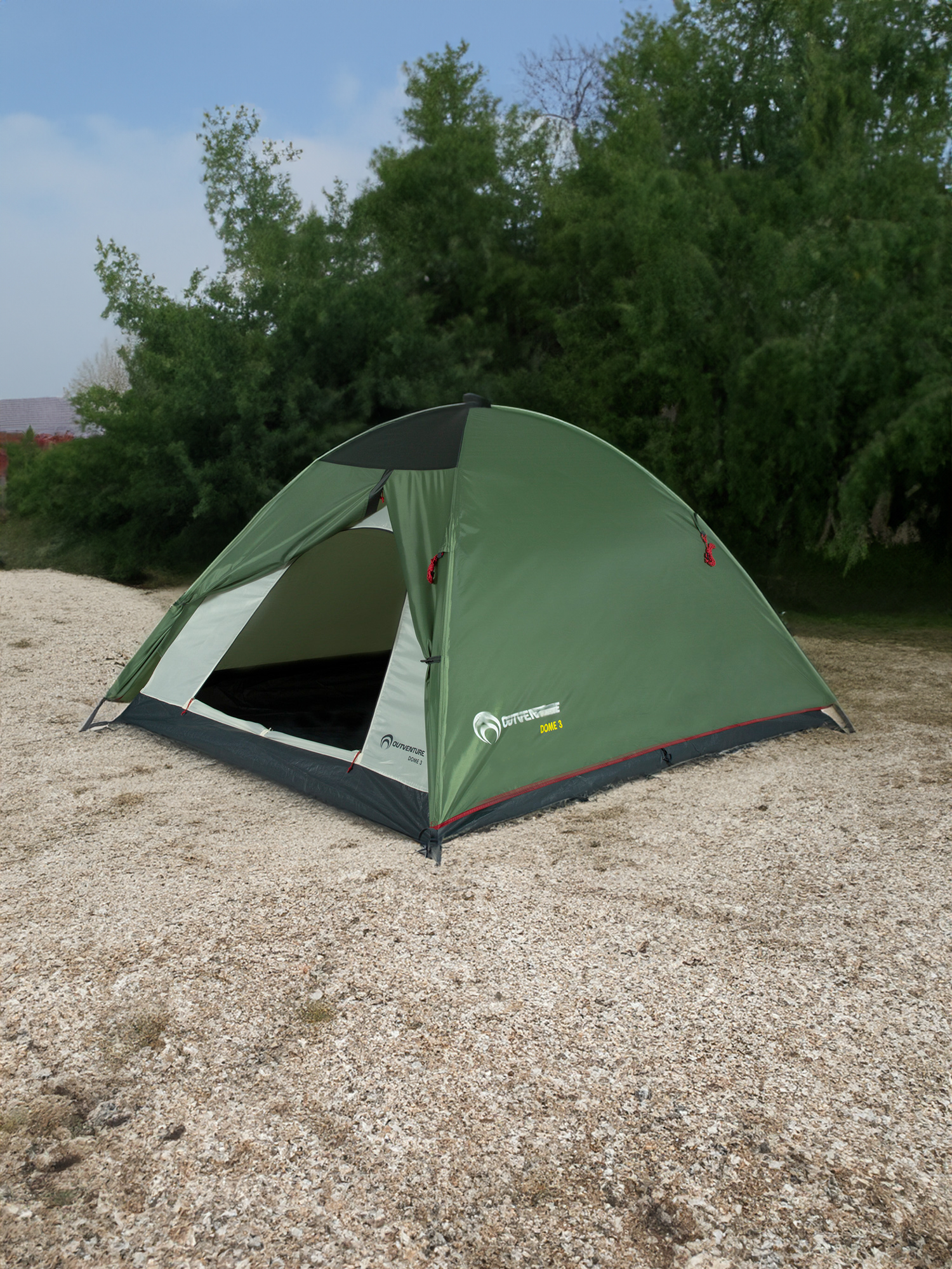 Палатка 3-местная Outventure Dome 3, Зеленый батут с внутренней сеткой и лестницей evo jump cosmo 12ft нижняя сеть зеленый