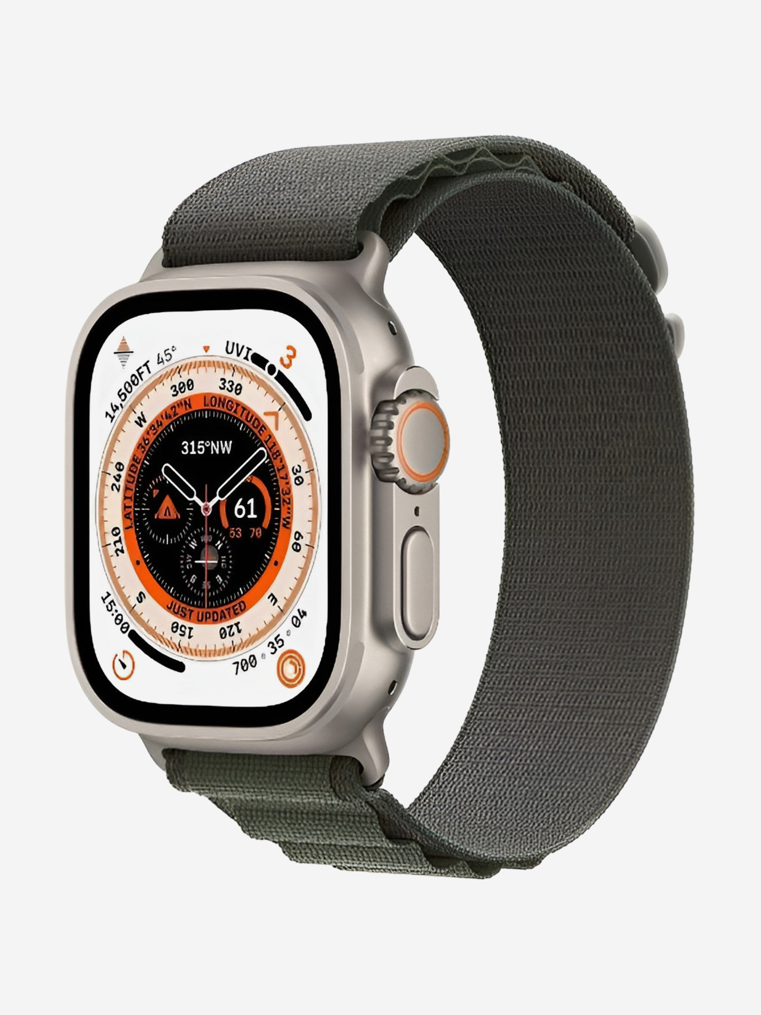 Часы Apple Watch 8 Ultra GPS+Cellular, Титановый корпус цвета альпийская сияющая звезда, спортивный ремешок зеленого цвета 49 мм размер M, Золотой умные часы aimoto ray ultra gray
