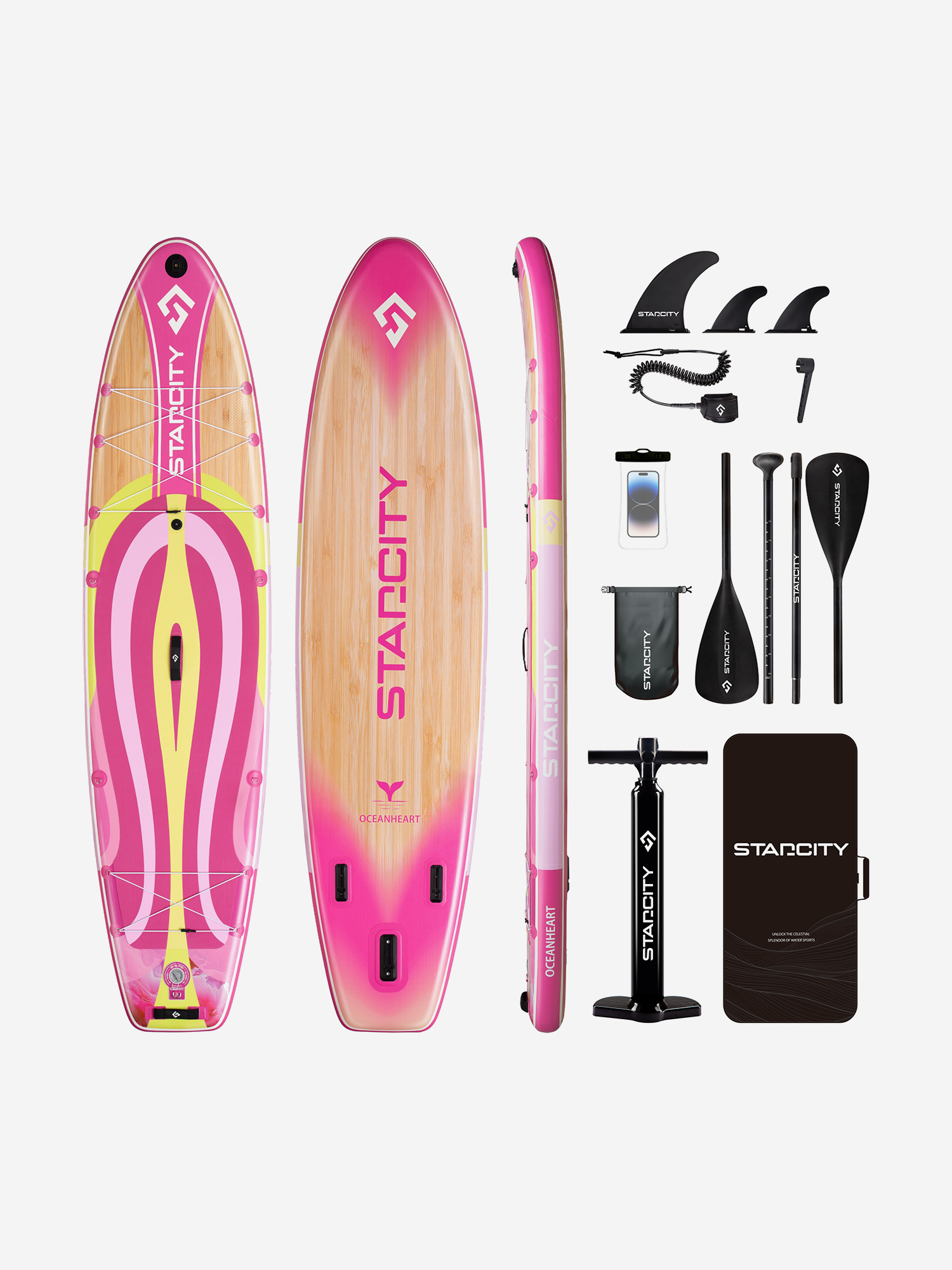 

Двухслойная надувная SUP-доска STARCITY OceanHeart PINK, 11'6" 351*86*15 см, Сапборд, Розовый