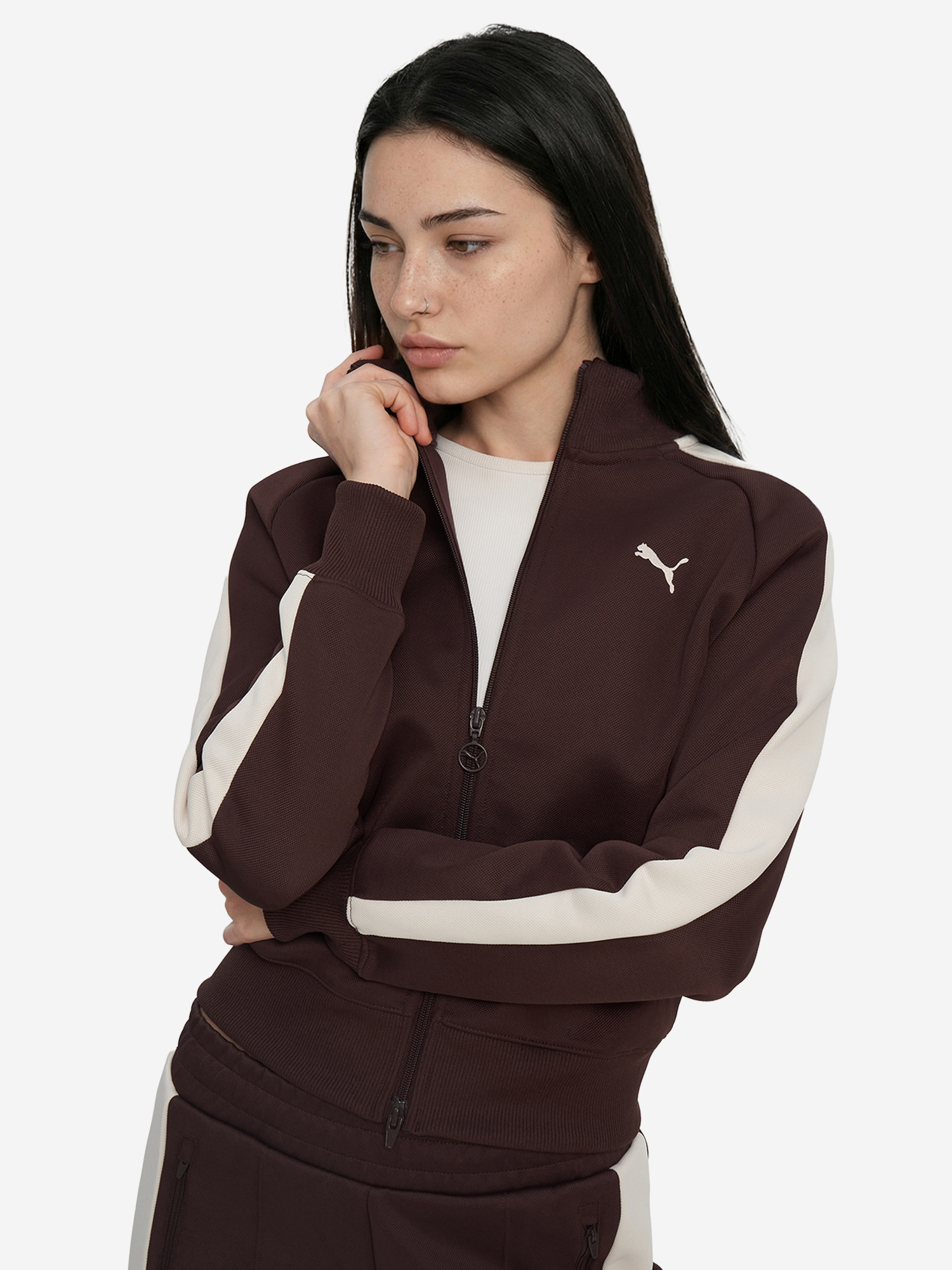 Изображение товара Женская толстовка PUMA спортивный стиль короткая без капюшона молния