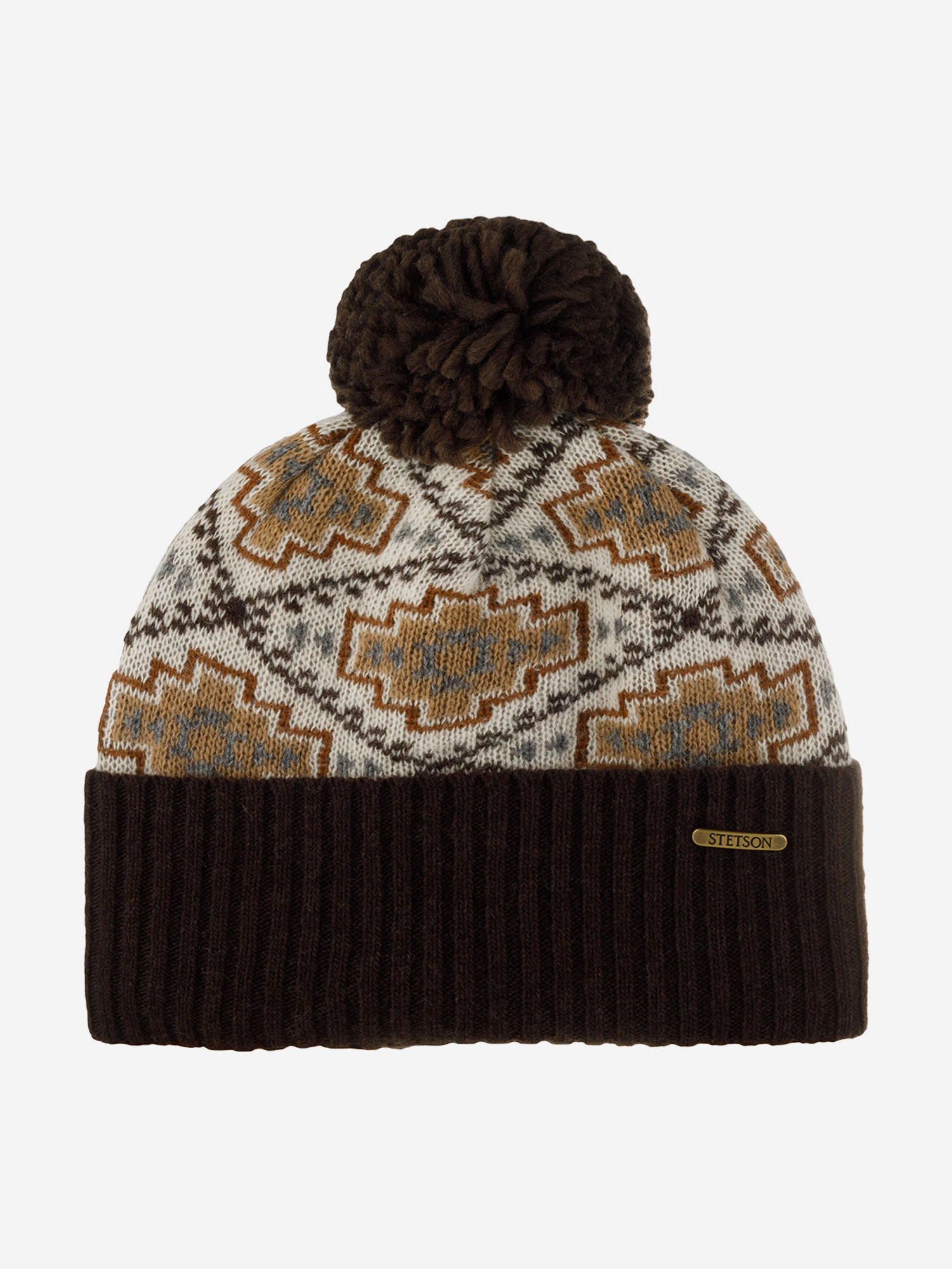 Шапка с помпоном STETSON 8599386 BEANIE NAVAJO (коричневый), Коричневый 02-843XDOXS9Z-44, размер Без размера - фото 1