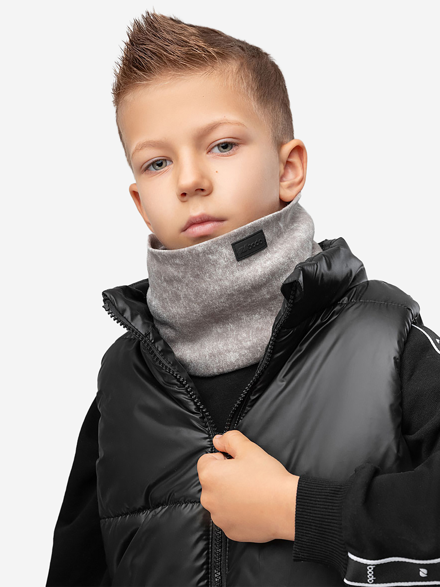 Изображение товара Серебристо-бежевый шарф bodo для детей и взрослых теплый зимний аксессуар