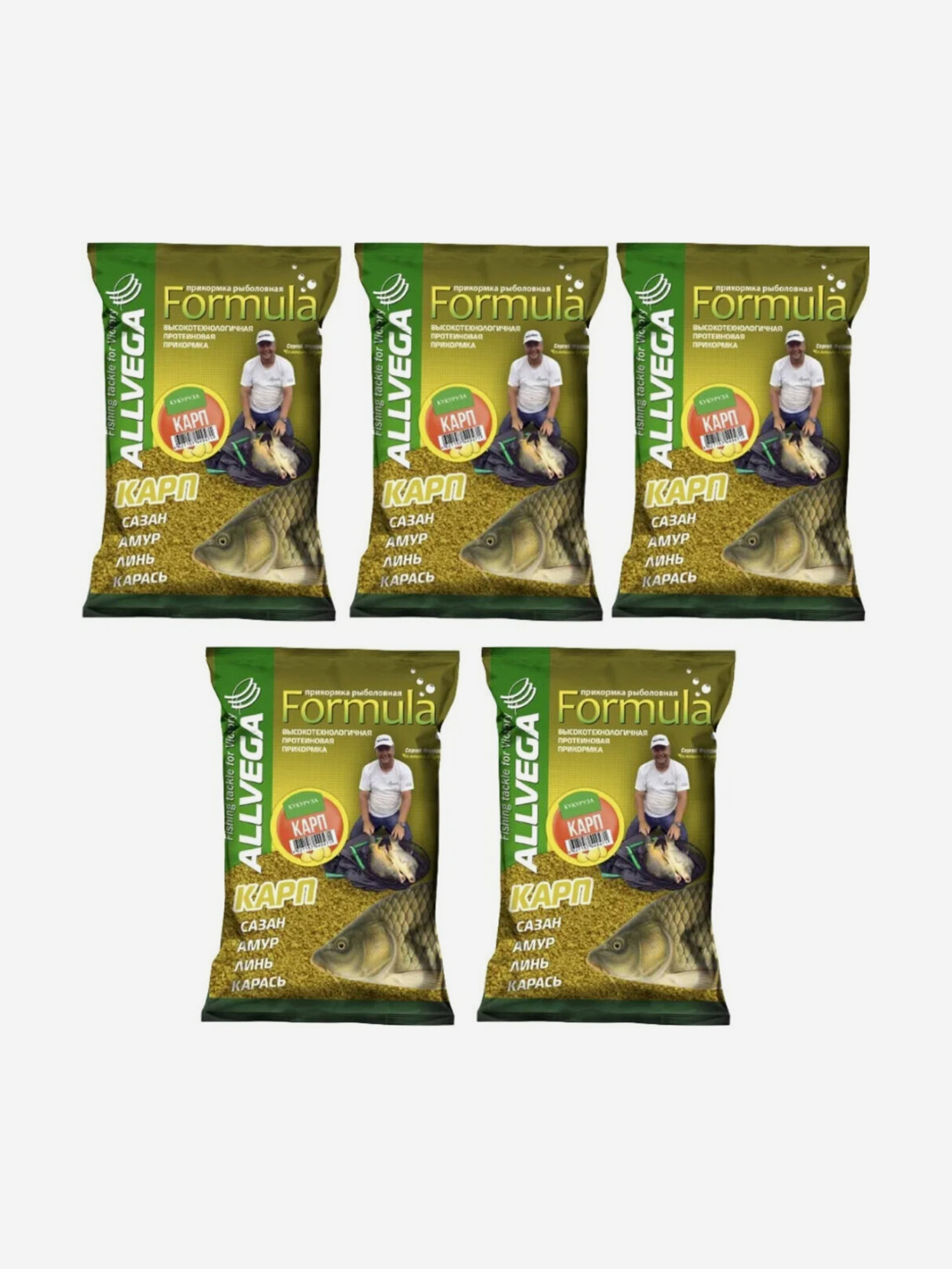 

Прикормка ALLVEGA "Formula Carp Sweetcorn" 0,9кг (КАРП КУКУРУЗА) 5 пакетов по 0,9 кг, Желтый