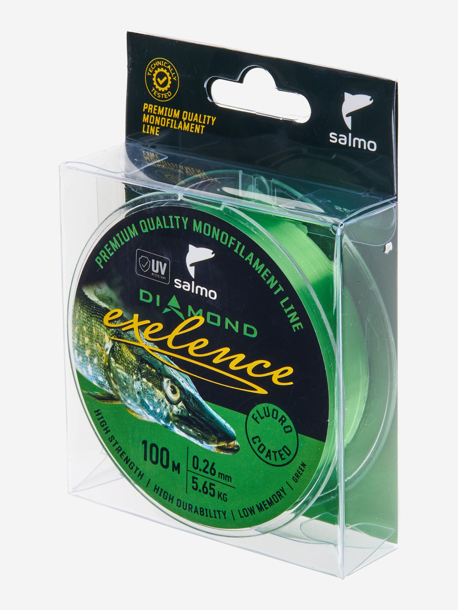 Изображение товара Леска флюорокарбон для летней рыбалки Salmo Diamond EXELENCE FLUORO COATED Green длина 100 м, диаметр 0,26 мм, Зеленый