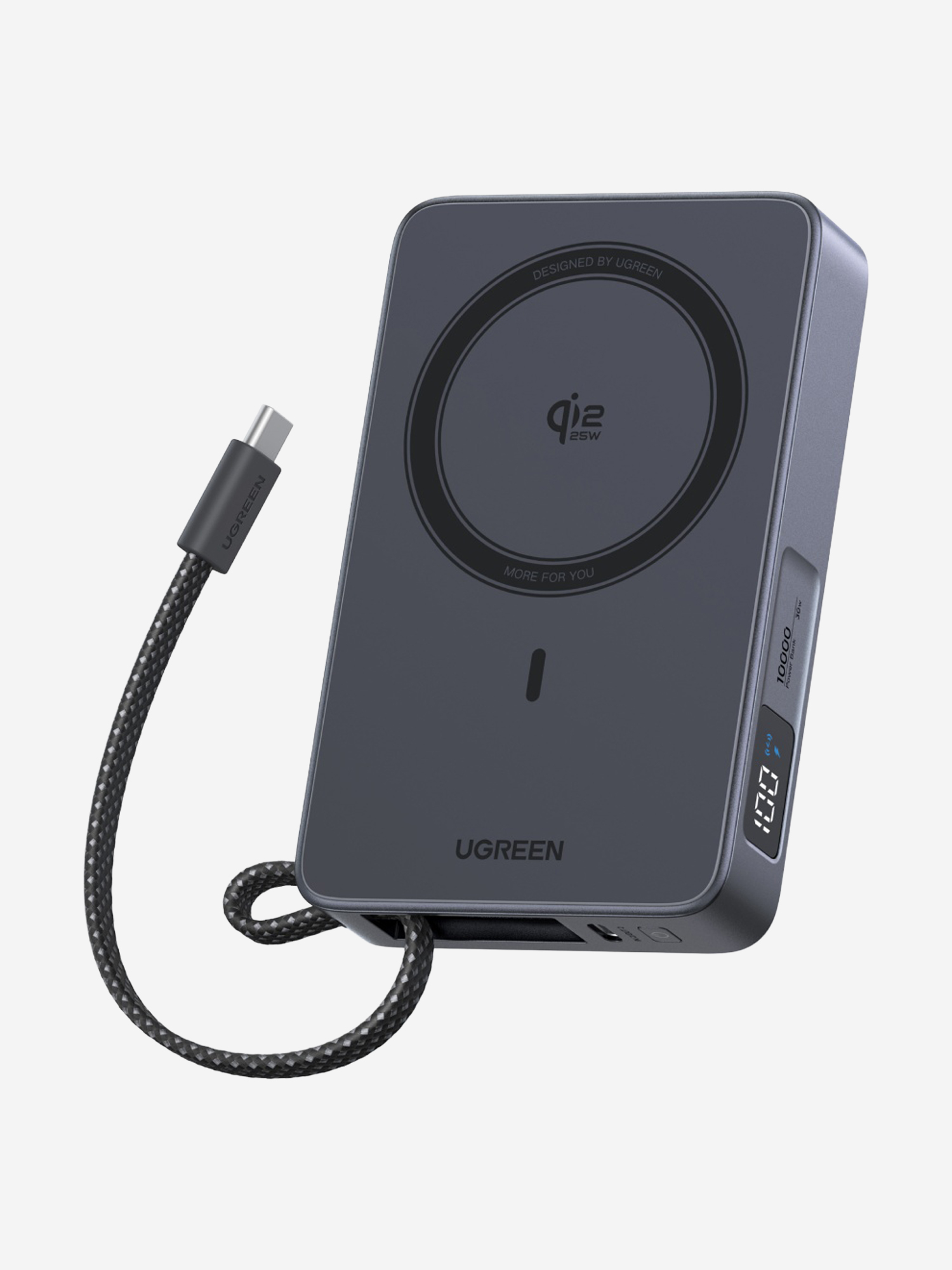 Изображение товара Внешний аккумулятор UGREEN PB773 (85956B) "MagFlow" 30W W-less 10000mAh Qi2.2 Power Bank&Built-in Cable (CCC) со встроенным кабелем USB-C, Серый космос Изображение товара Внешний аккумулятор UGREEN PB773 (85956B) "MagFlow" 30W W-less 10000mAh Qi2.2 Power Bank&Built-in Cable (CCC) со встроенным кабелем USB-C, Серый космос