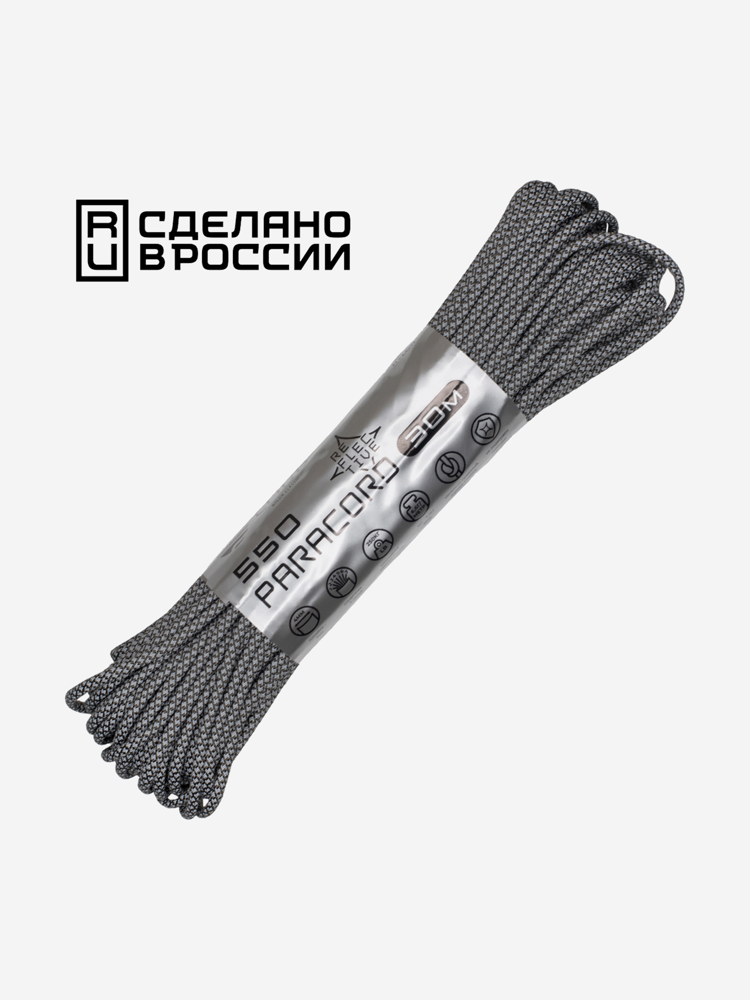 

Паракорд 550 CORD nylon 30м SuperReflective (black snake), Черный