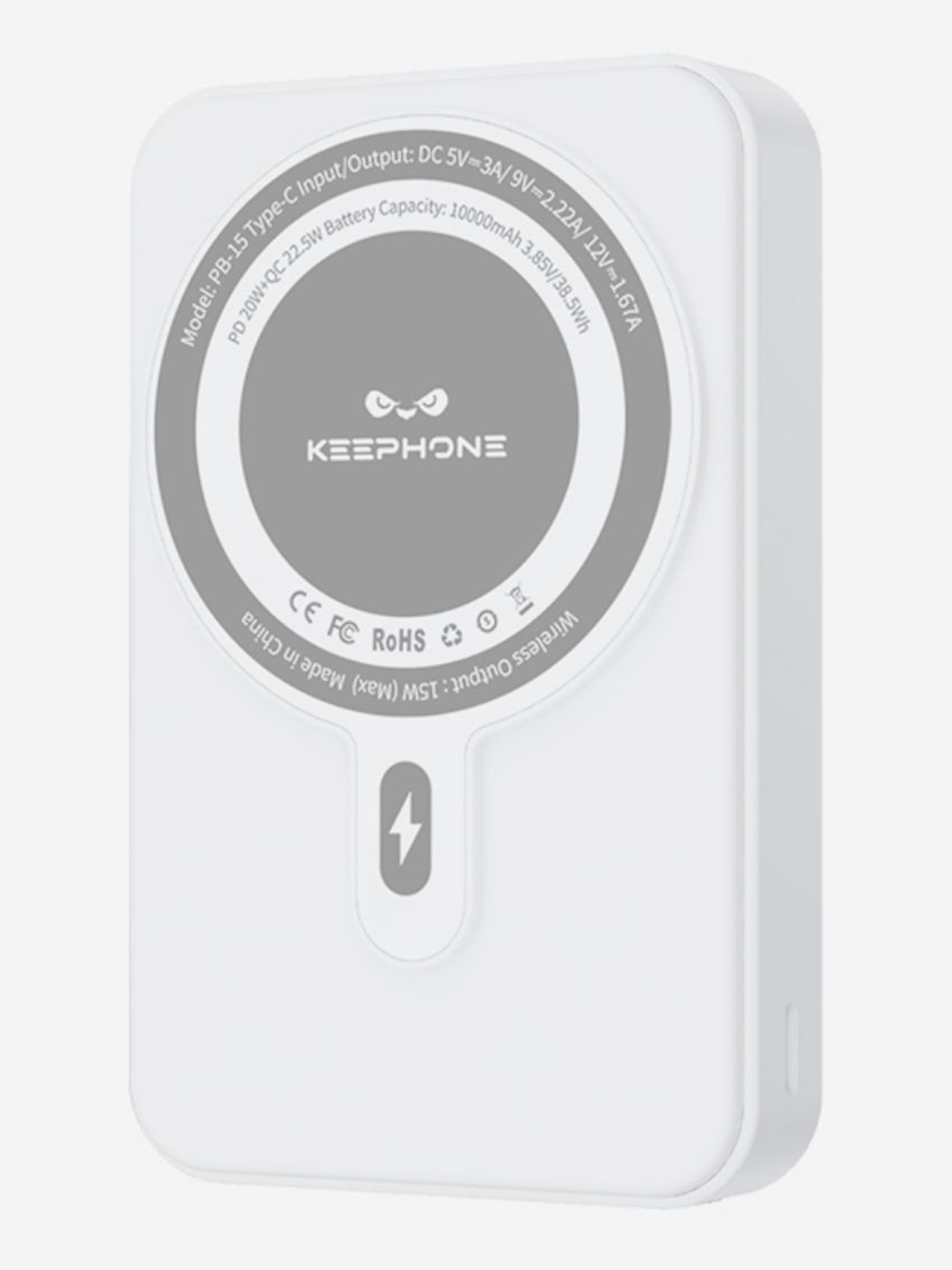 

Повербанк с беспроводной зарядкой для телефона KEEPHONE Snap Stand / Быстрая зарядка аккумулятора: 10000 мАч, подставка — Белый, Белый