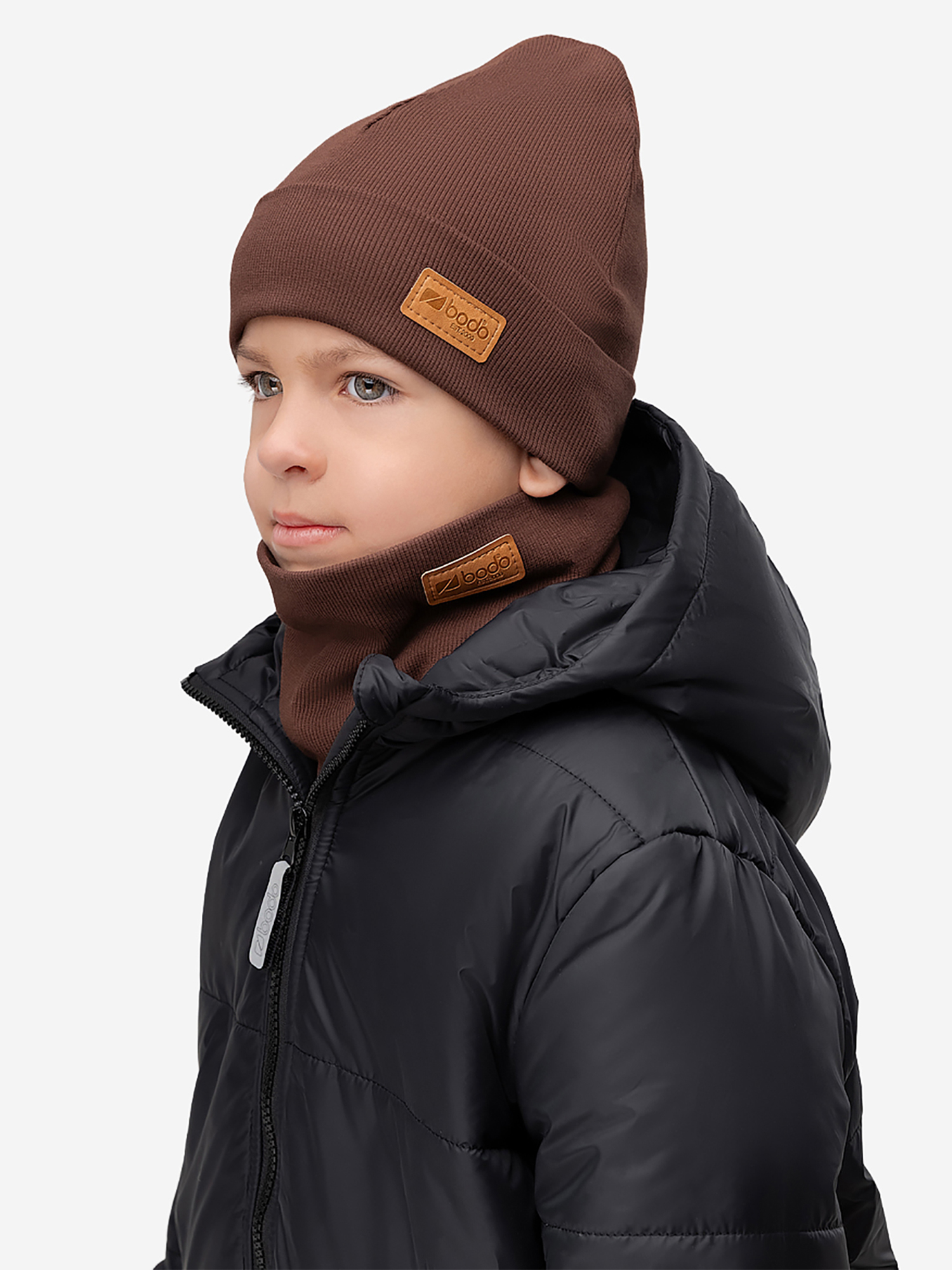 Изображение товара Комплект шапка, шарф, перчатки Bodo для детей, коричневый