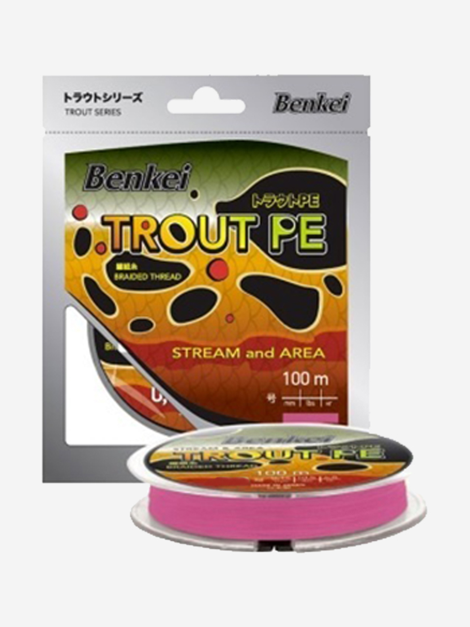 

Шнур для рыбалки Benkei Trout PE 100m, розовый fluo #0,4 (0,104mm), 3,1kg, Розовый