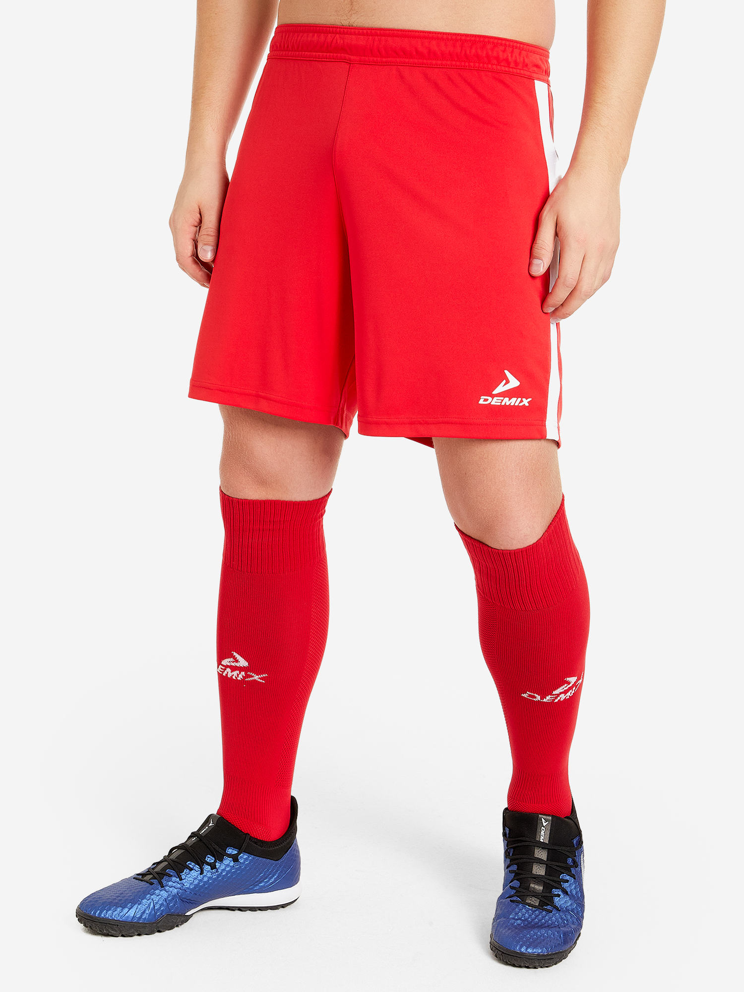 Изображение товара Мужские футбольные шорты Demix Strike красные белые комфорт и влаговыводящая технология