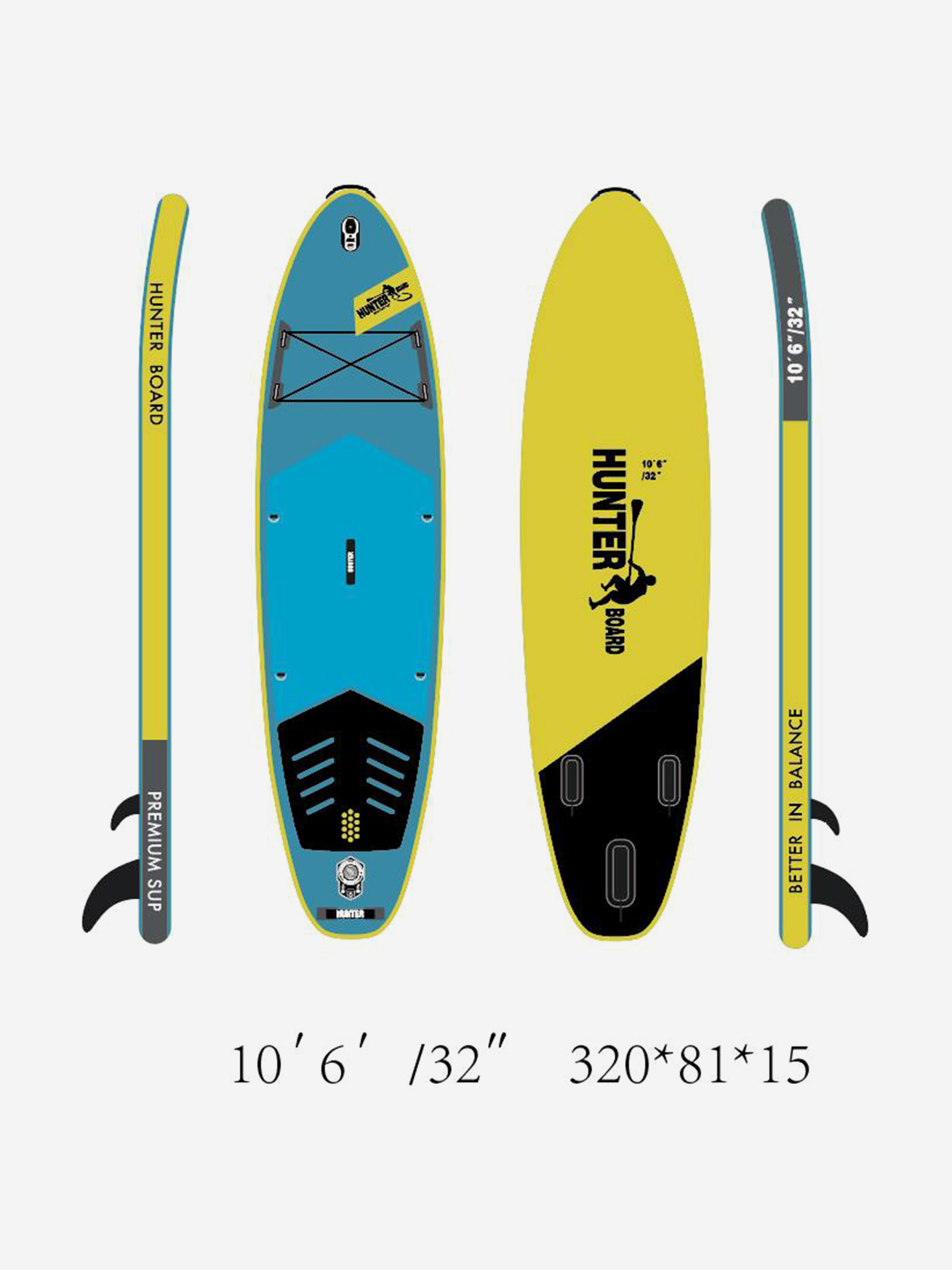 

Sup-доска Hunterboard ACTIVE 10,6', 320х81х15 см, Yellow/Blue, Желтый