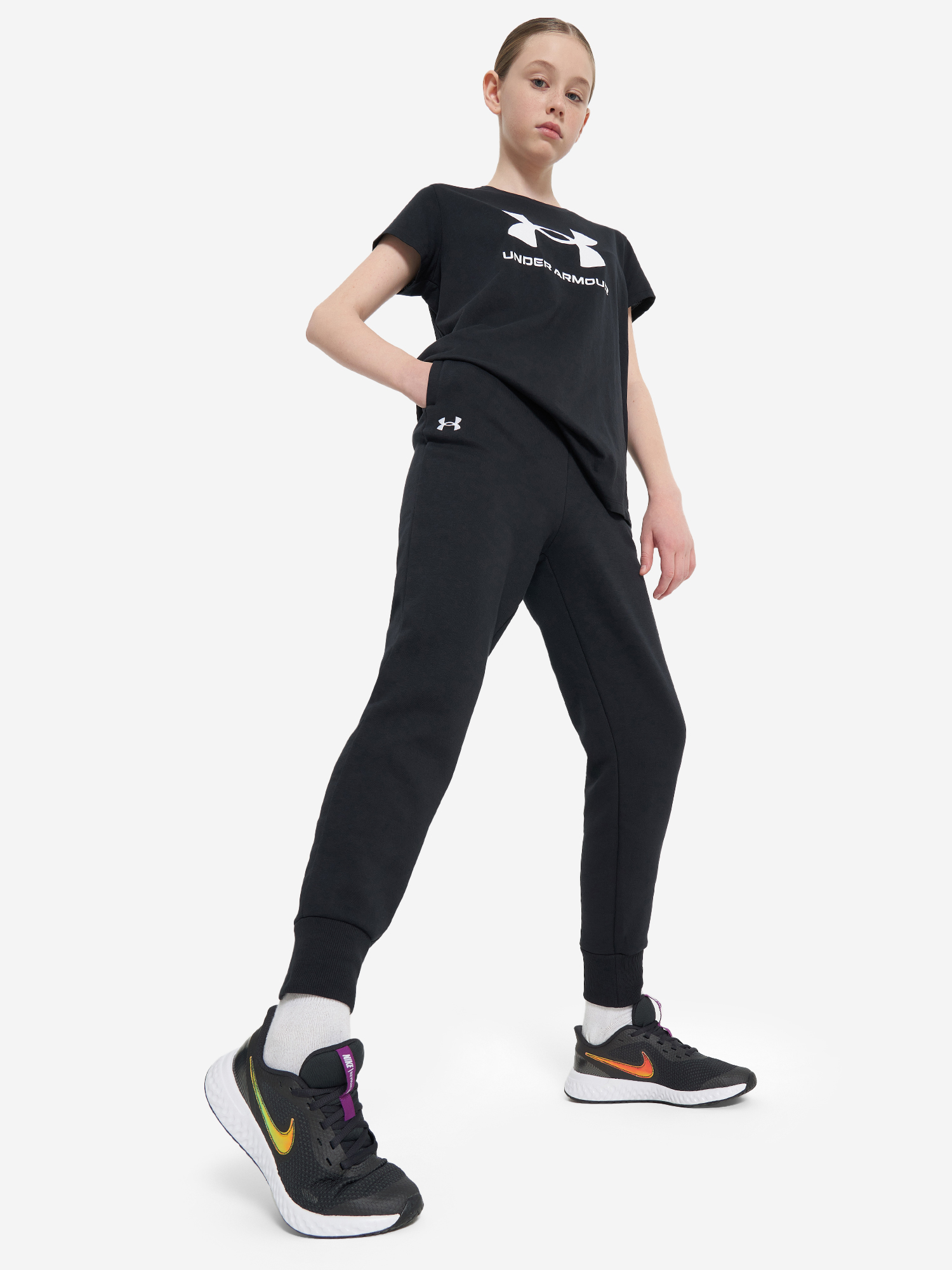 фото Брюки для девочек under armour rival, черный