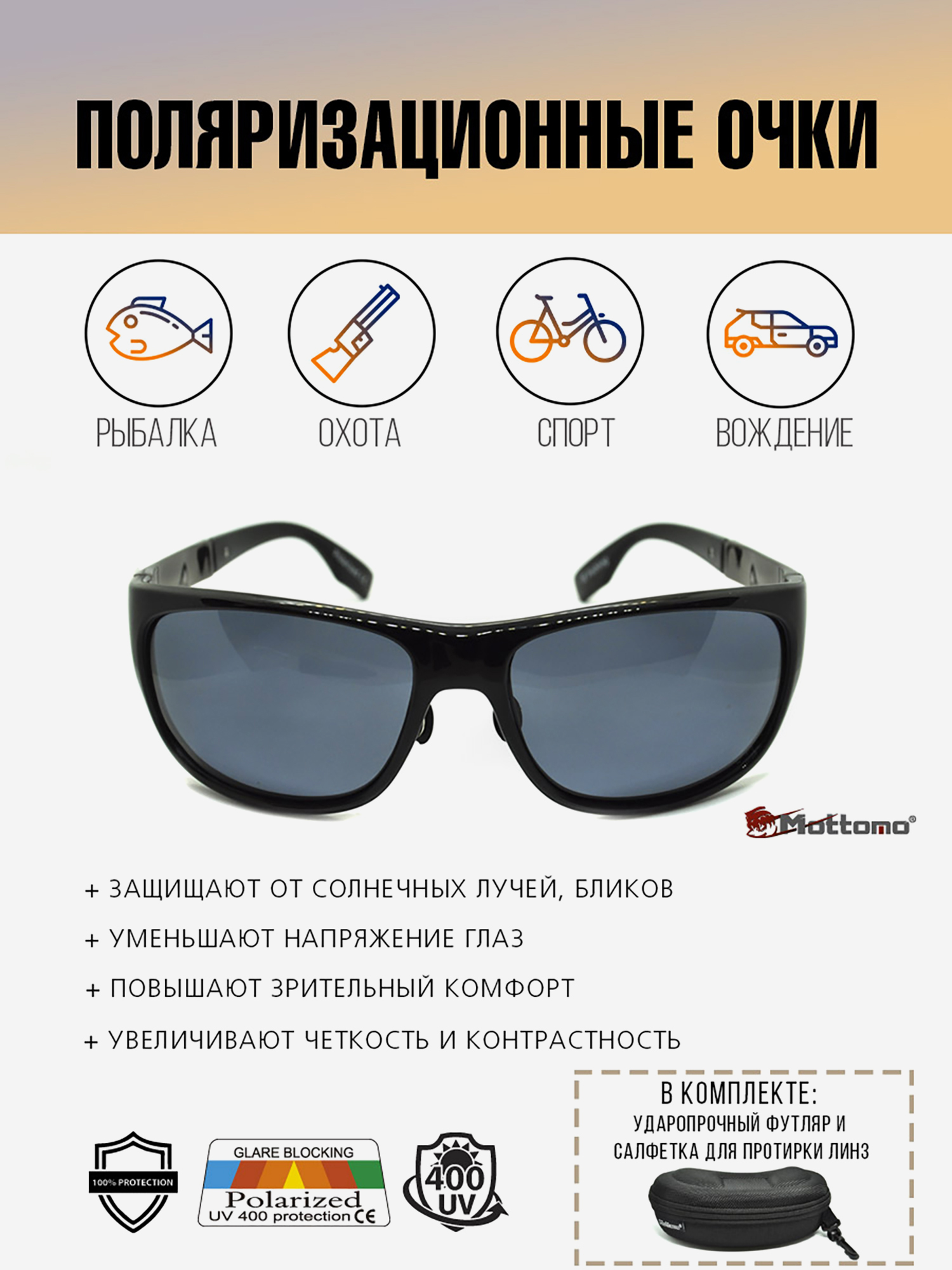 Изображение товара Очки солнцезащитные поляризационные Mottomo MSG-002/S15, Синий/черный