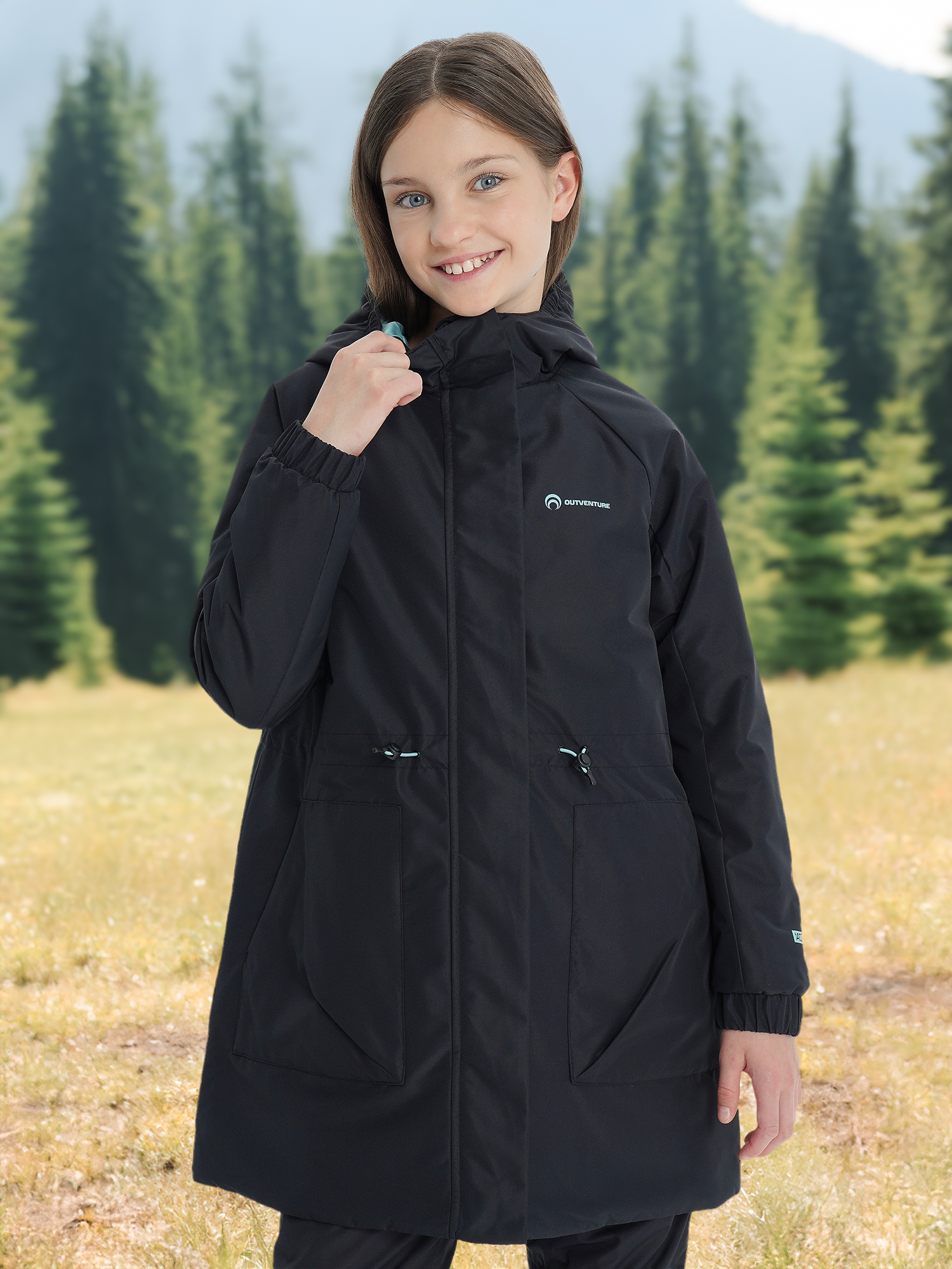 Куртка утепленная для девочек Outventure, черный, арт. 18670