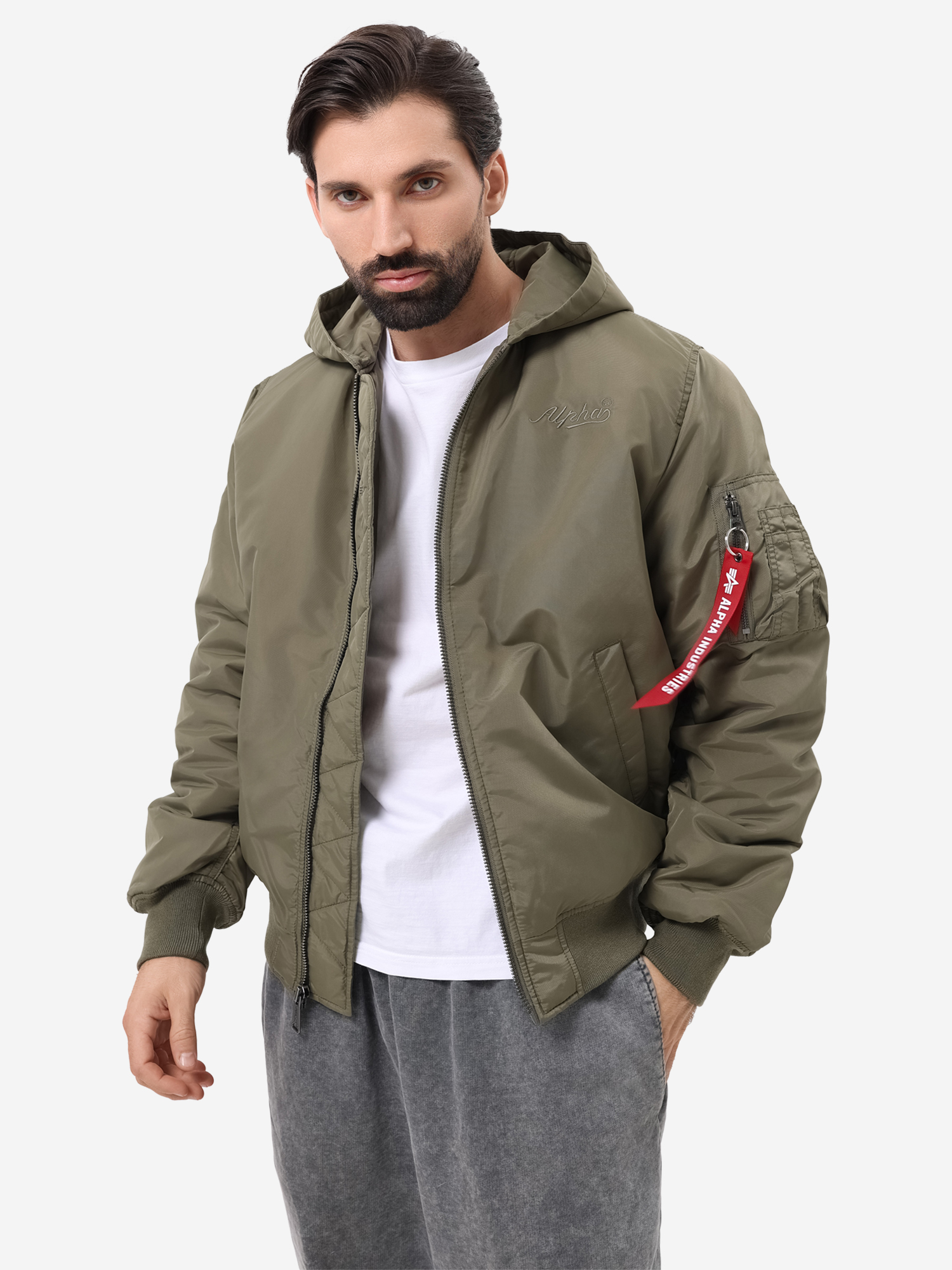 Изображение товара Бомбер утепленный мужской MA-1 Hooded от Alpha Industries болотного цвета