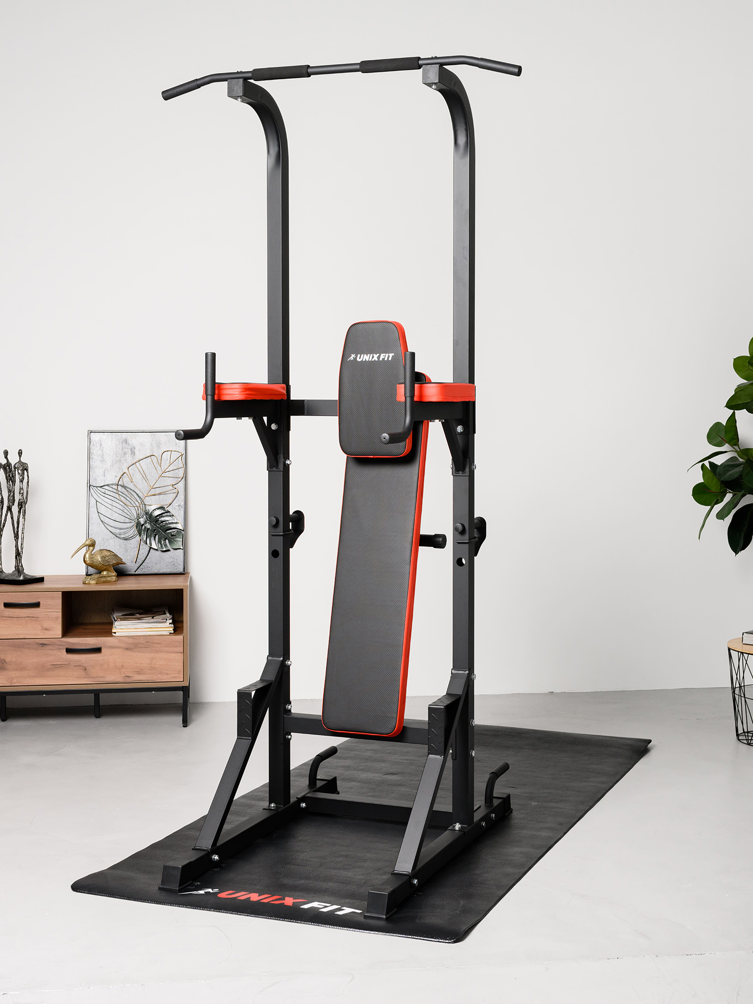 Турник-пресс-брусья со скамьей UNIX Fit POWER TOWER 120P, Черный