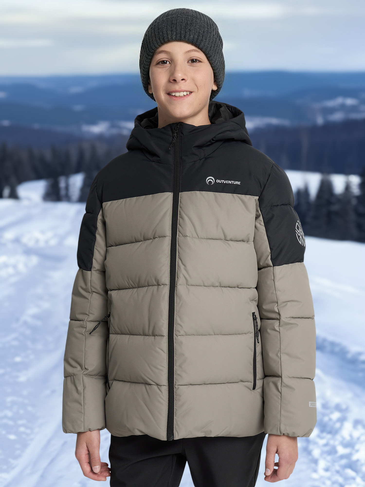 Пуховик для мальчиков Outventure, бежевый, арт. 130859