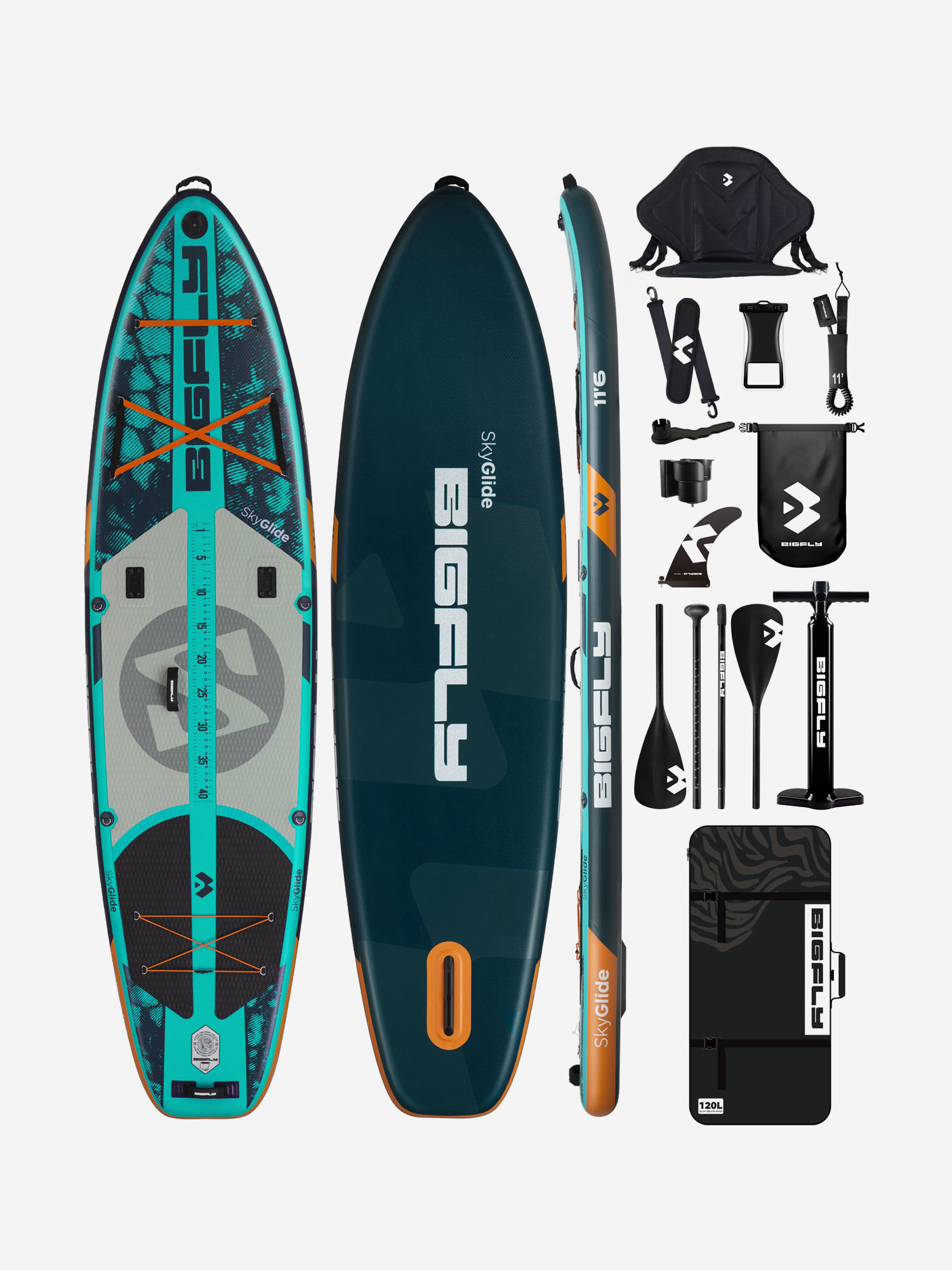 

Надувная двухслойная SUP-доска BIGFLY SkyGlide PRO 11'6'' 351-86-15cm (+ кресло для каяка, весло) / Сап доска для серфинга и отдыха на воде, Синий