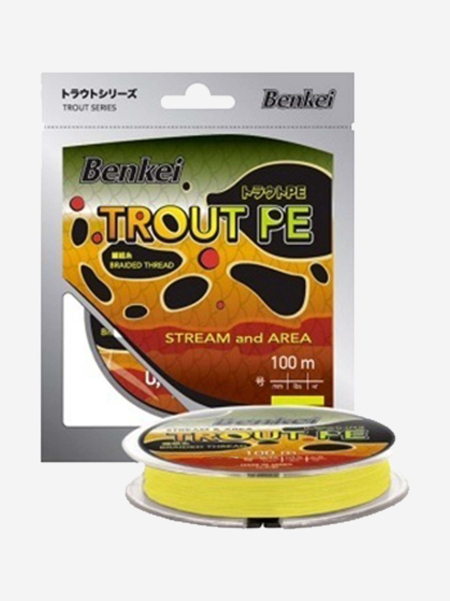 

Шнур для рыбалки Benkei Trout PE 100m, желтый fluo #0,5 (0,117mm), 3,6kg, Желтый