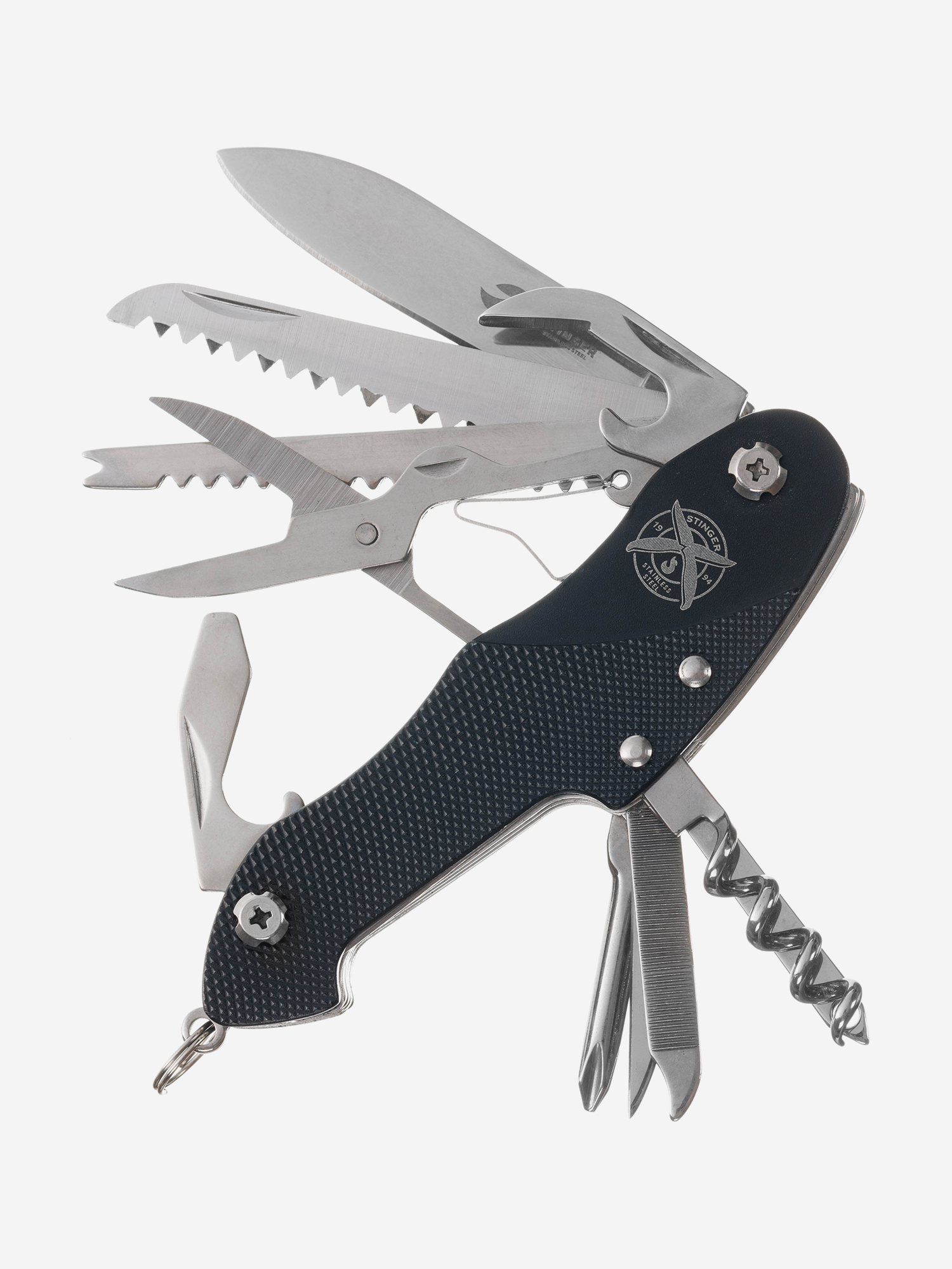 

Нож перочинный STINGER, , 15 функций, Черный