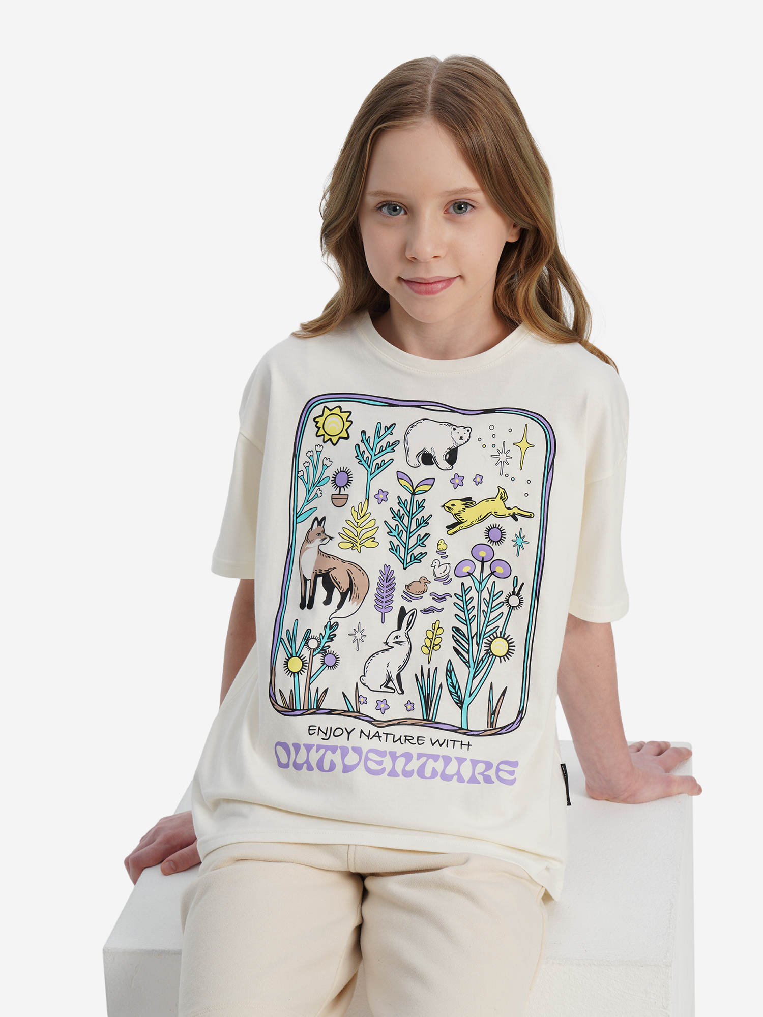 Изображение товара Футболка для девочек Outventure Кремовая короткий рукав натуральный хлопок