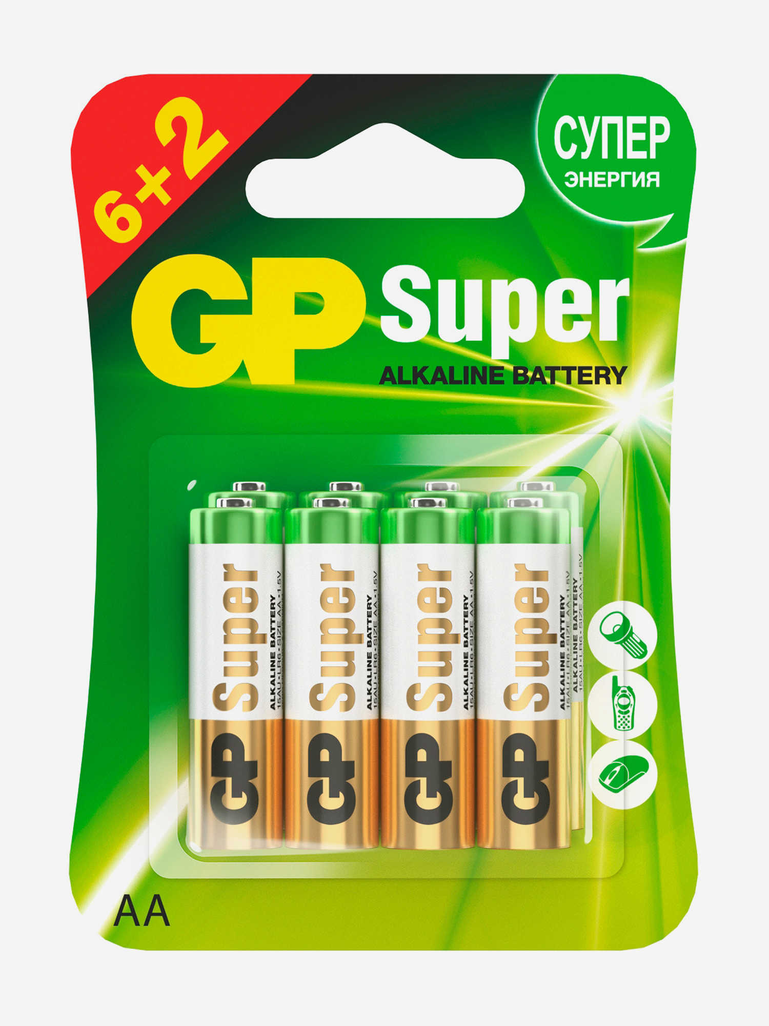 8 батареек GP, АА, 8 шт., Мультицвет gp алкалиновые элементы питания аa lr03 super alkaline 40 шт