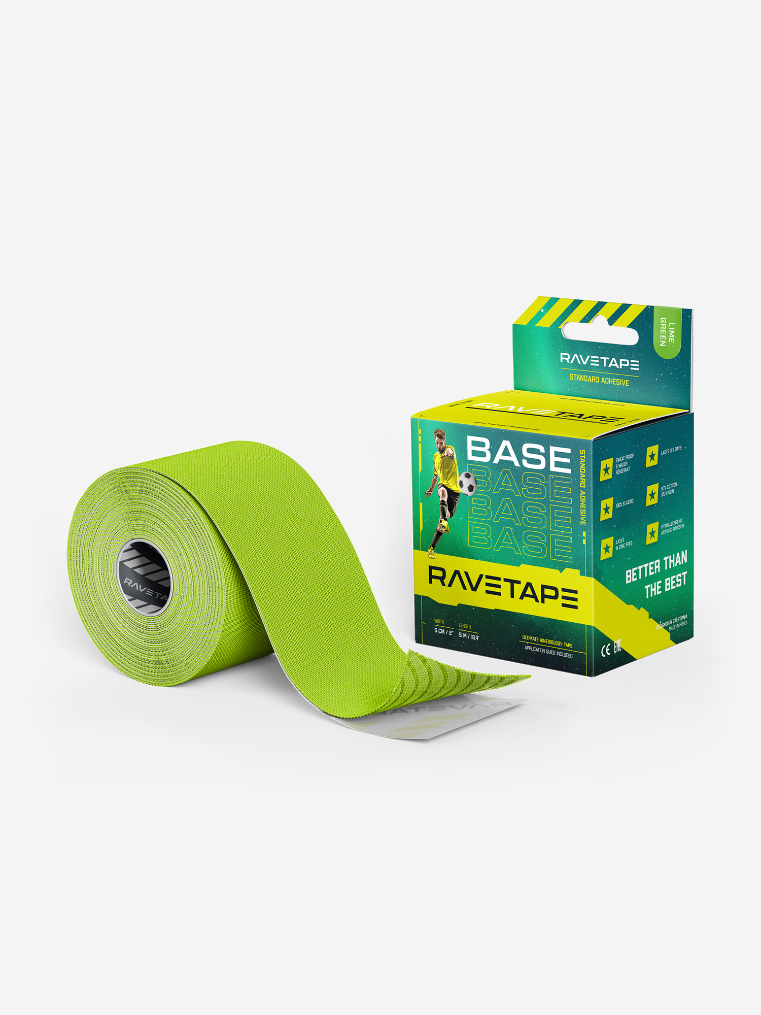 

Кинезиотейп RaveTape BASE 5×5, Зеленый