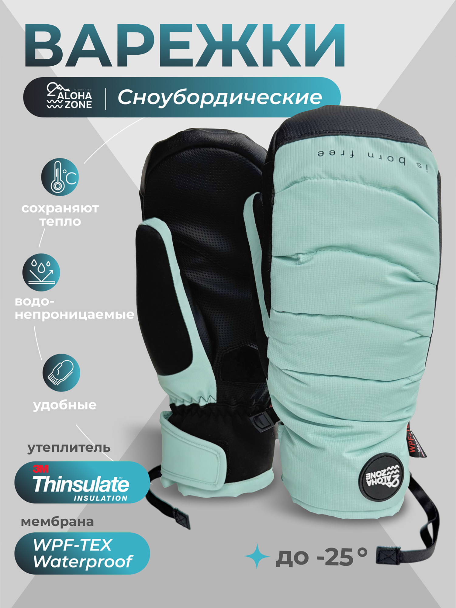 

Варежки сноубордические женские Aloha Zone Snow Grip, Синий