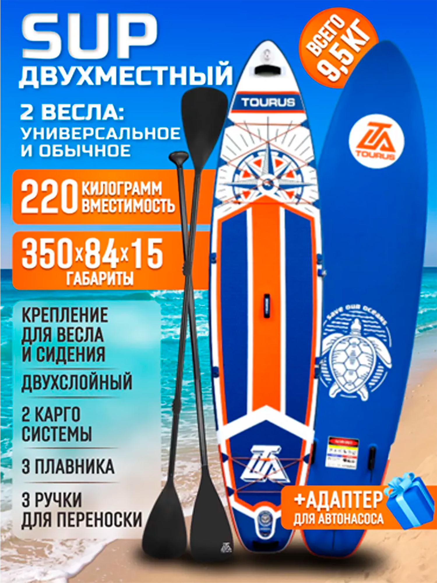 

Улучшенный сапборд 350 см версия 2023 new полный комплект, Синий
