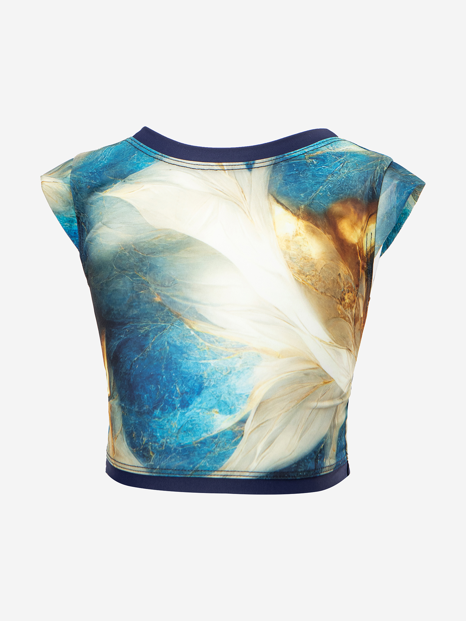 Изображение товара Топ спортивный детский с коротким рукавом ШарЛиС для девочек Sunset azure, Голубой/белый/золотой