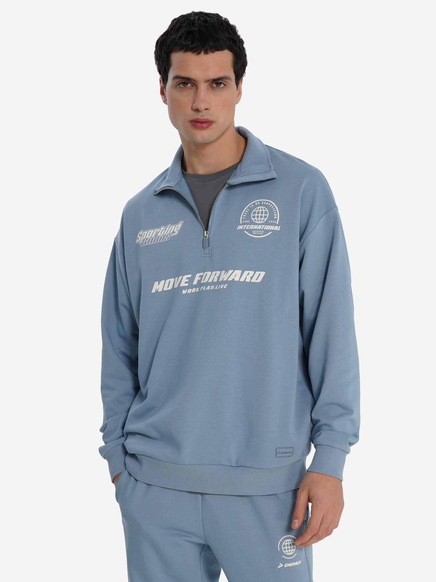 Изображение товара Толстовка мужская оверсайз Demix Васильковая спортивная с молнией ¾