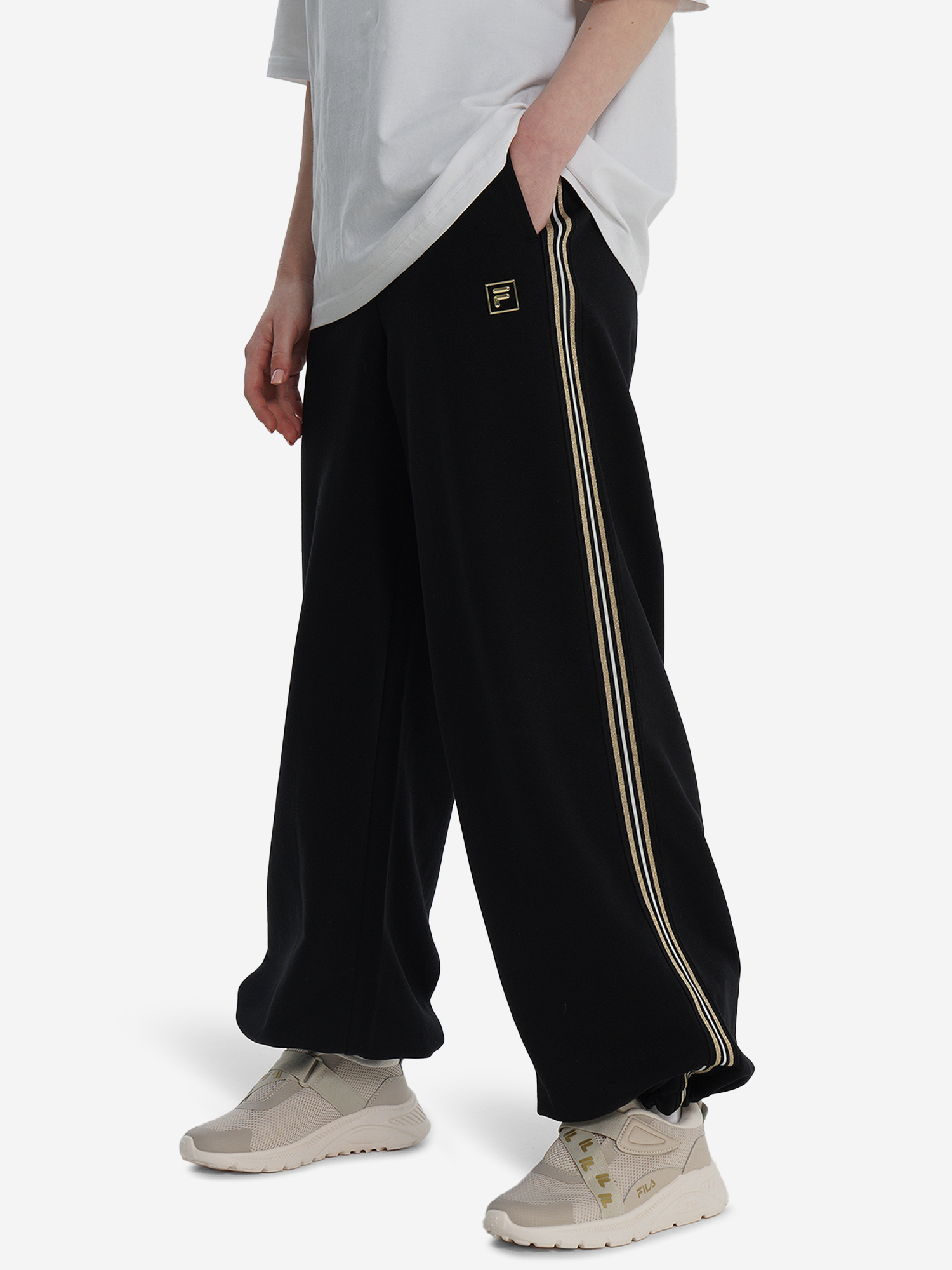 Изображение товара Брюки для девочек FILA спортивные летние с высоким поясом и утяжкой