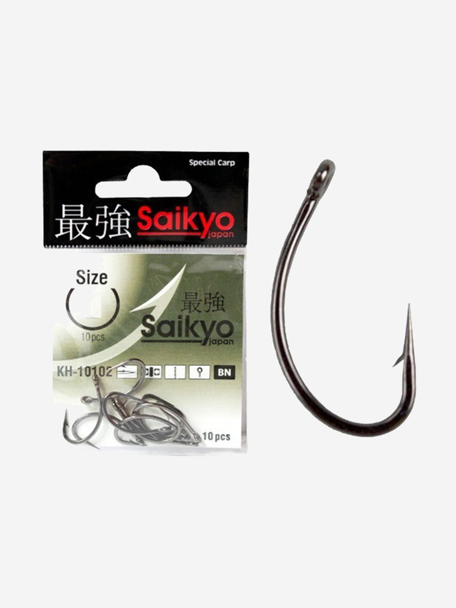 

Крючки для рыбалки одинарные Saikyo KH-10102 Big Carp BN ( 1 упк. по 10шт.), Черный
