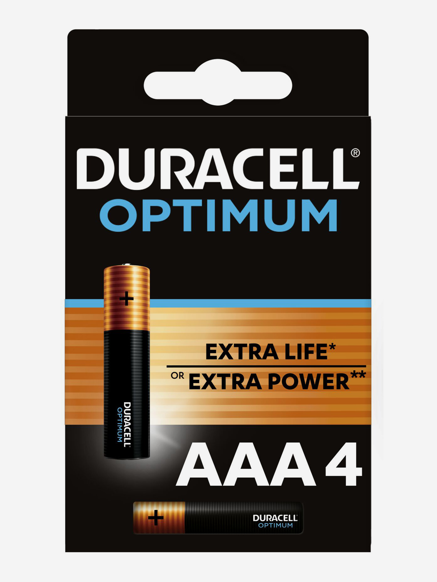 Батарейки щелочные Duracell Optimum ААА, 4 шт., Черный