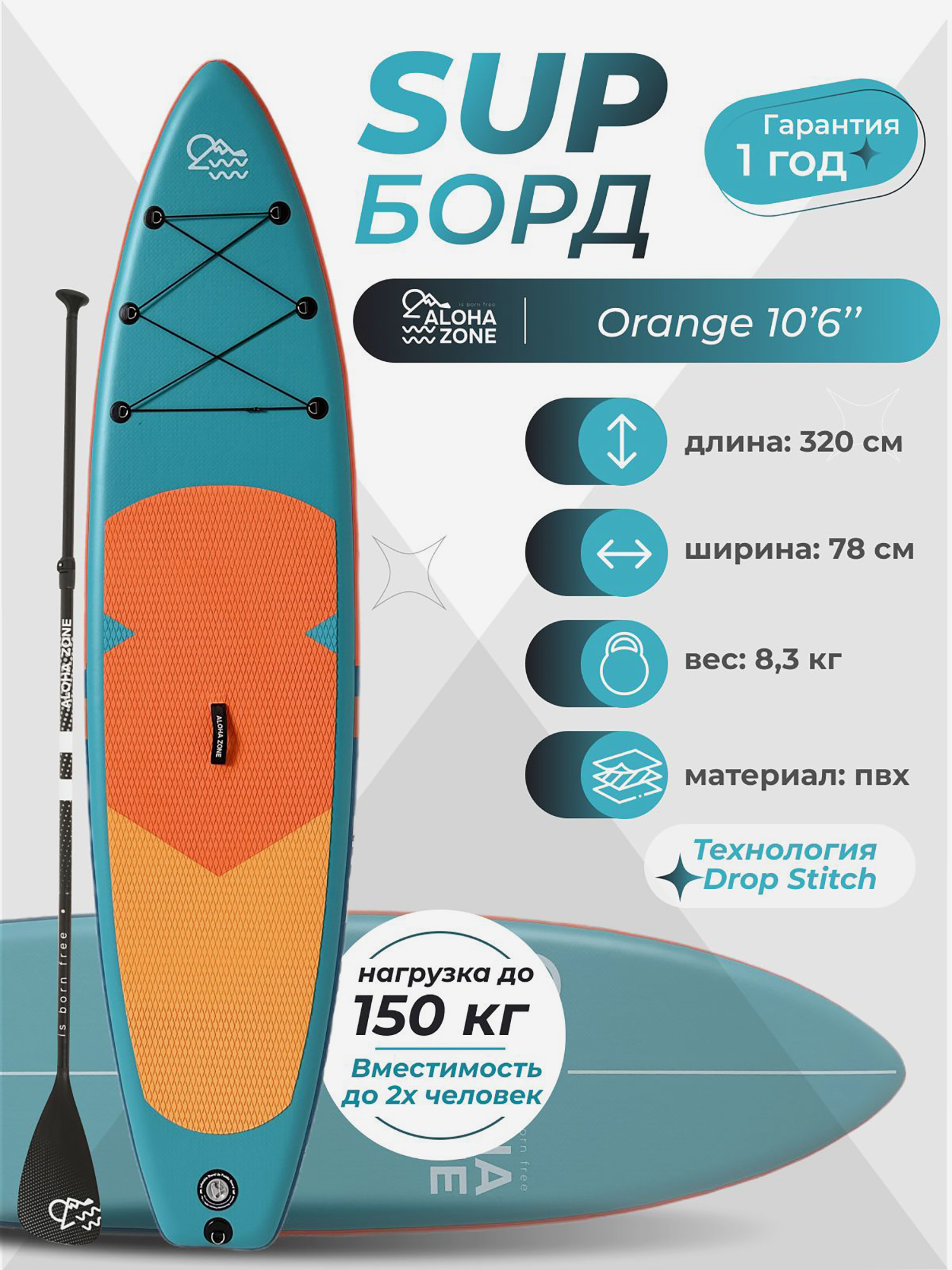 

Сапборд Aloha Zone Orange 10,6``, Голубой