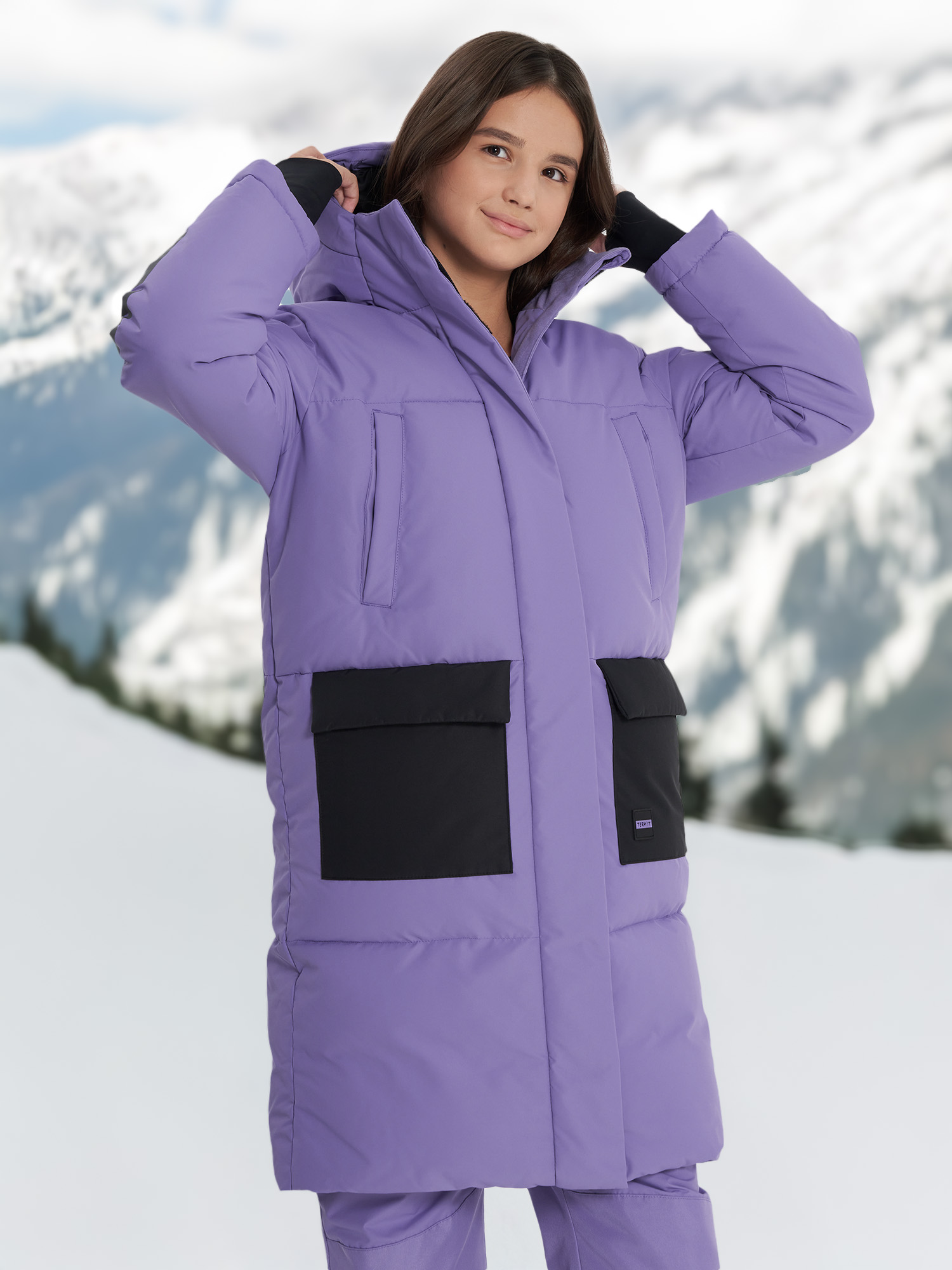 Пальто утепленное для девочек Termit, фиолетовый, арт. 29512