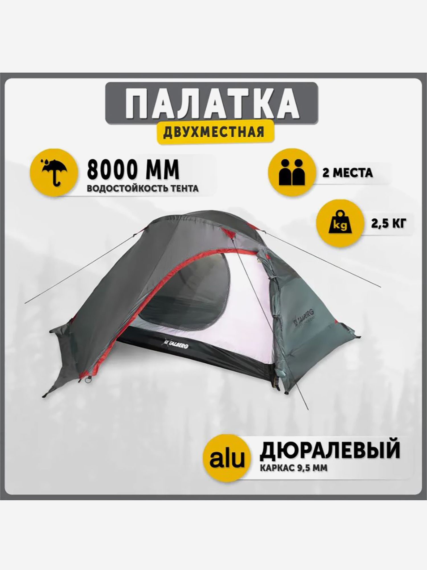 Изображение товара Палатка Explorer 2 Pro Talberg трехсезонная для трекинга кемпинга и туризма