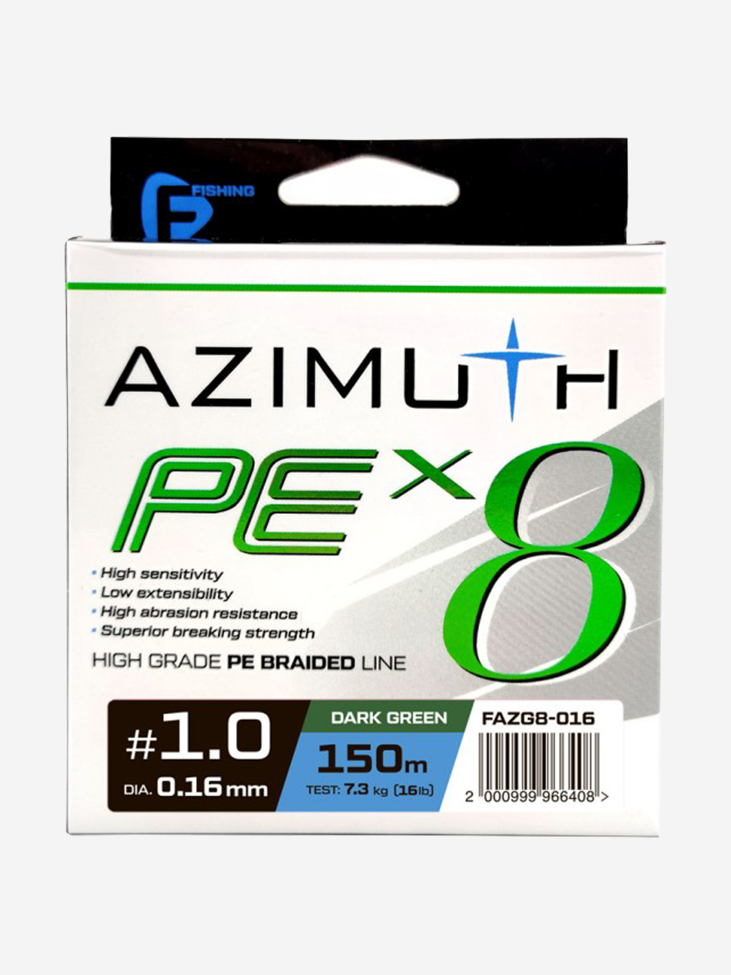 Изображение товара F-FISHING Шнур Azimuth PE X8 150м Dark Green 0,16мм 7,3кг, Зеленый